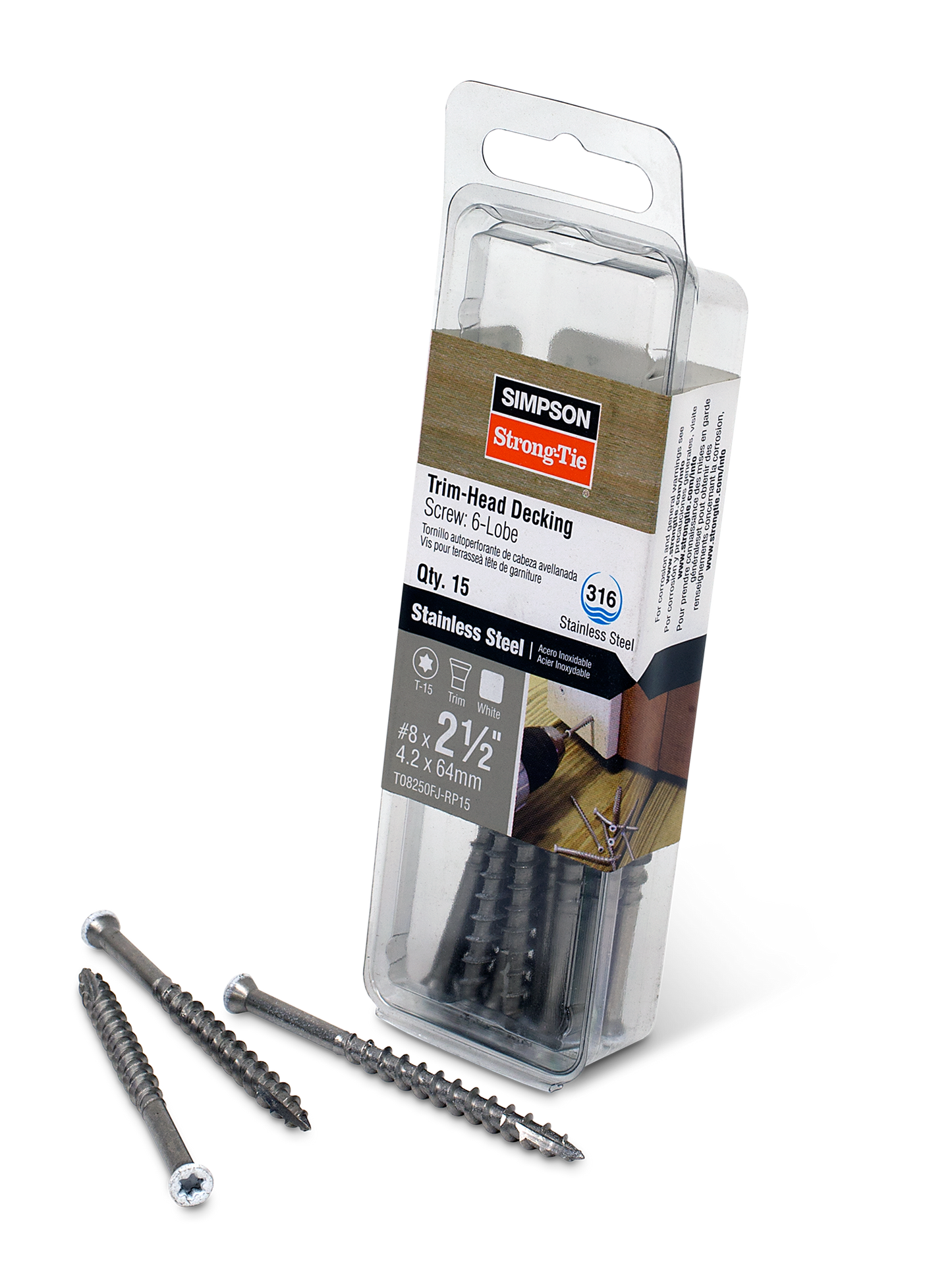 Simpson Strong-Tie T08250FJ-RP15 Trim-Head Screw, 6-Lobe Drive — #8 x 2-1/2 in. T-15 Type 316, White 01 (15-Qty) (Pack of 3240)