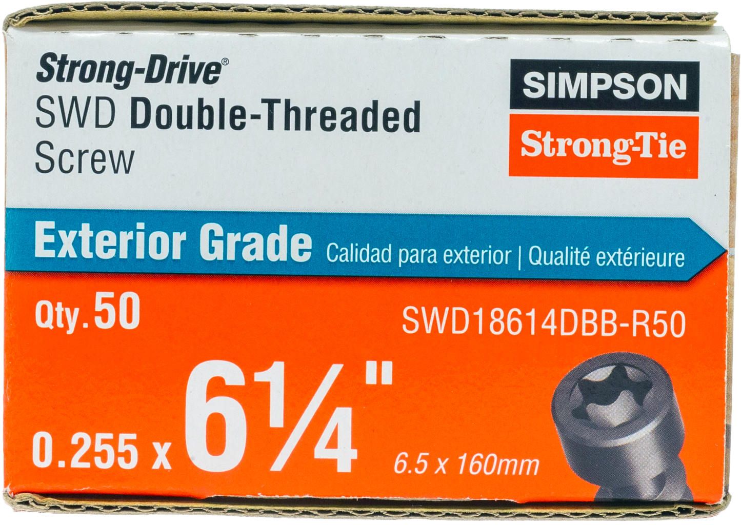 Simpson Strong-Tie SWD18614DBB-R50 Strong Drive® SWD Double-Threaded™ Screw — 0.180-in. x 6-1/4-in. T30, Black (50-Qty) (Pack of 6)