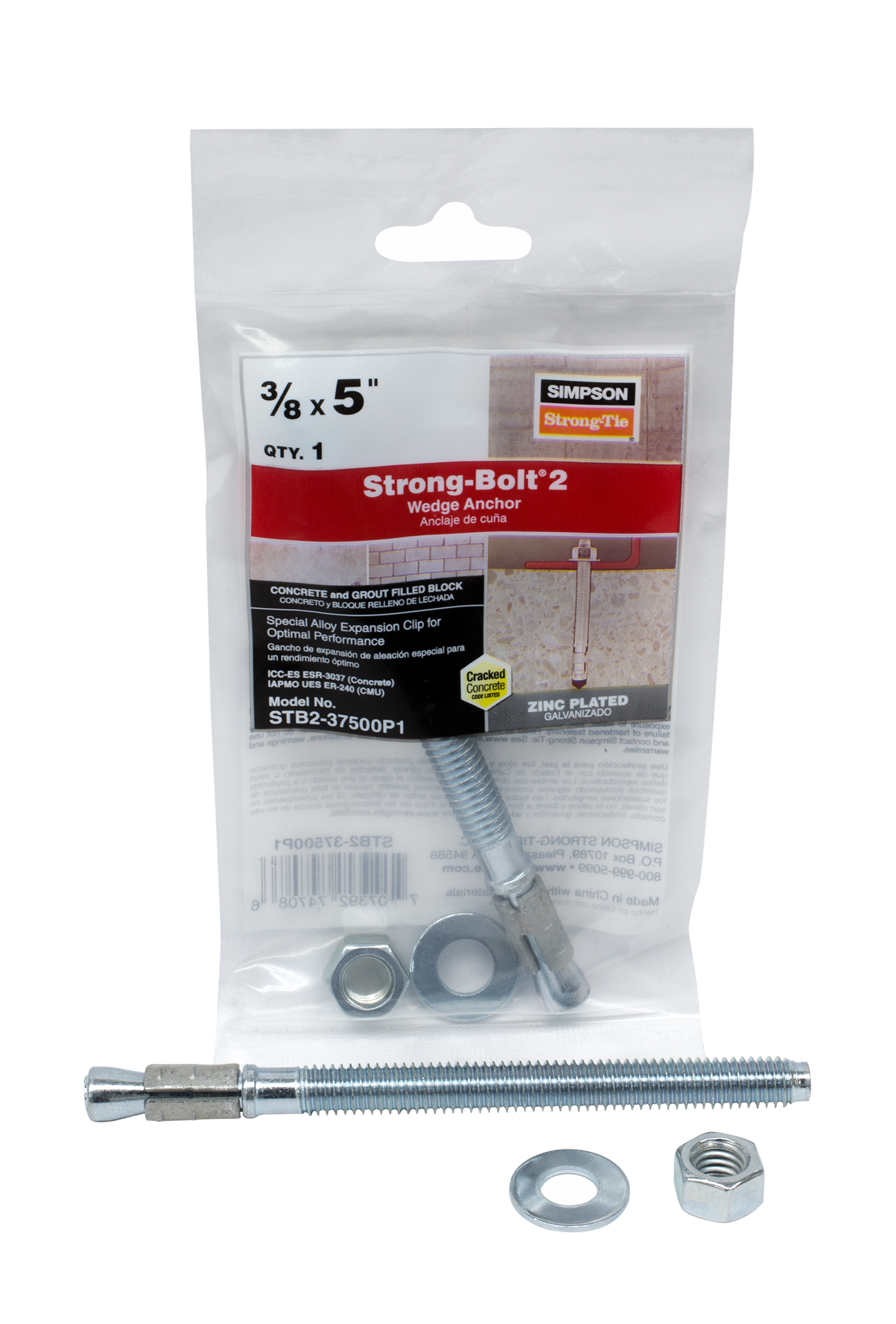 Simpson Strong-Tie STB2-37500P1 Strong-Bolt® 2 — 3/8 in. x 5 in. Wedge Anchor