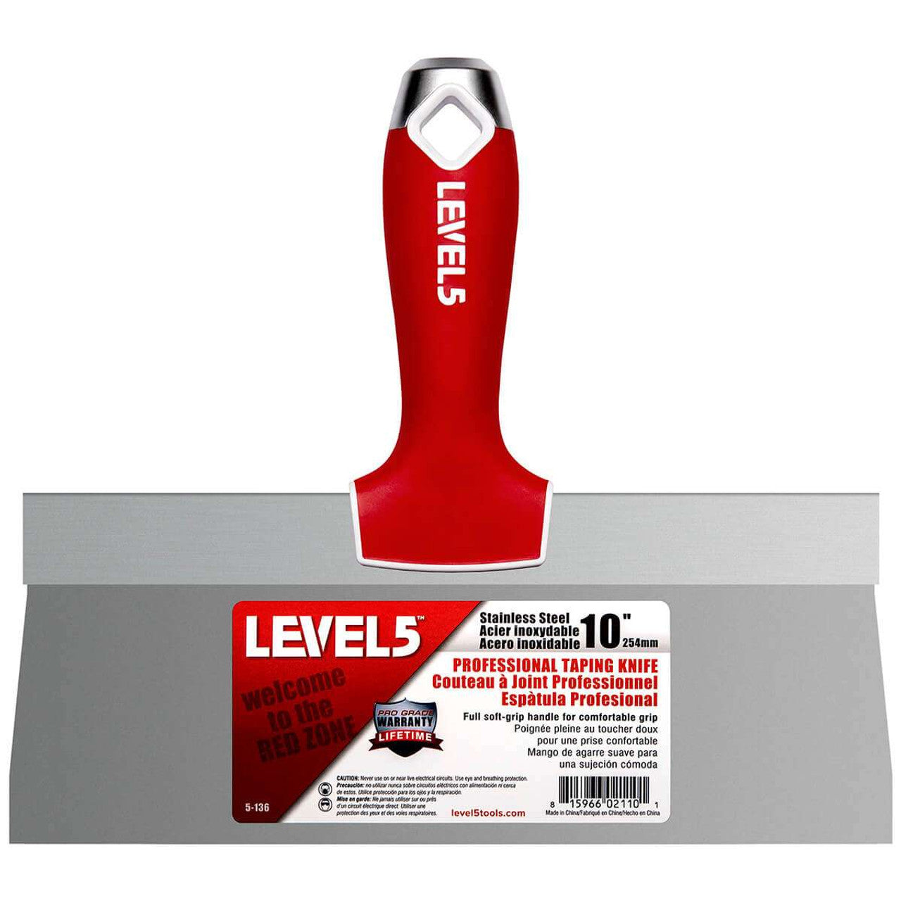 Level 5 Tools 5-136 10" Stainless Steel Taping Knife w/ Soft Grip Handle