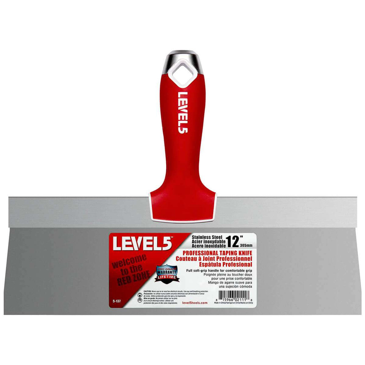 Level 5 Tools 5-137 12" Stainless Steel Taping Knife w/ Soft Grip Handle