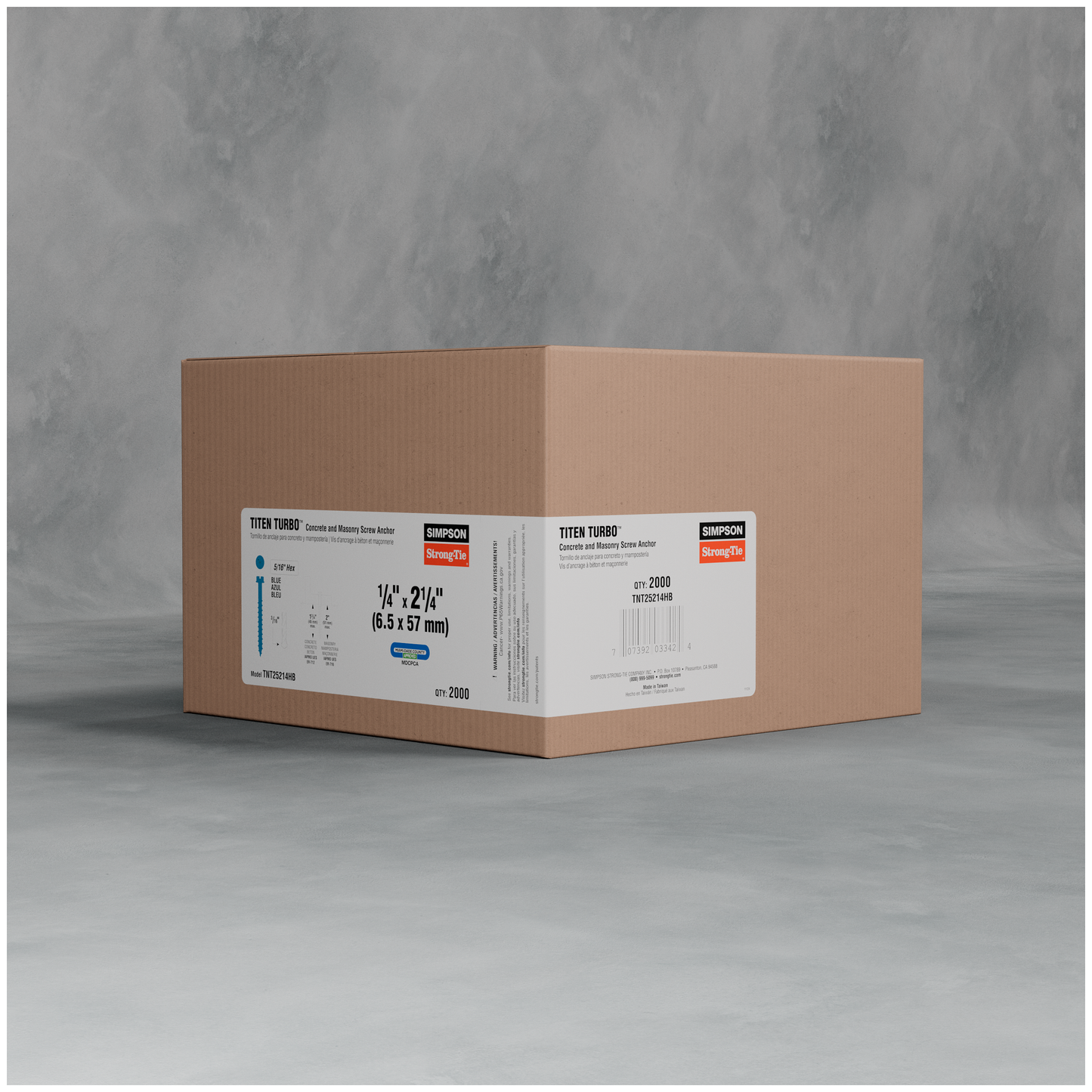 Simpson Strong-Tie TNT25214H Titen Turbo™ — 1/4 in. x 2-1/4 in. Hex-Head Concrete and Masonry Screw, Blue (100-Qty) (Pack of 5)