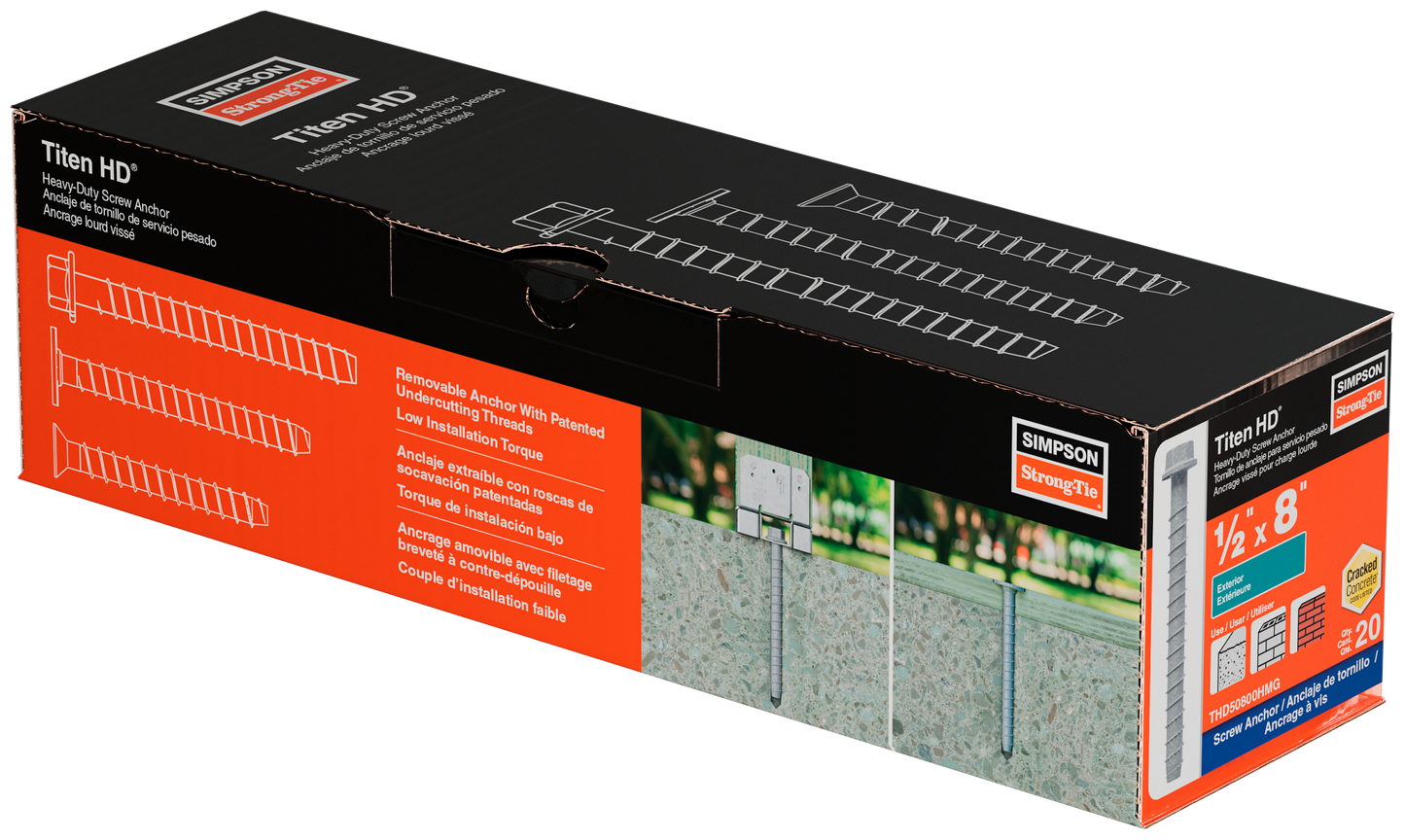 Simpson Strong-Tie THD50800HMG Titen HD® 1/2 in. x 8 in. Mechanically Galvanized Heavy-Duty Screw Anchor (20-Qty)