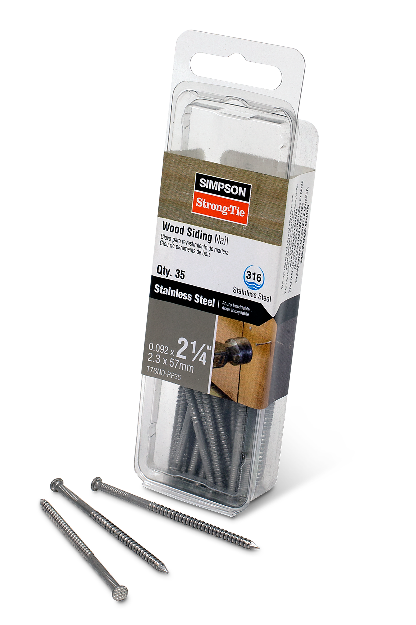 Simpson Strong-Tie T7SND-RP35 Wood Siding Nail — 2-1/4-in. x .092-in. Type 316 Stainless Steel (35-Qty)