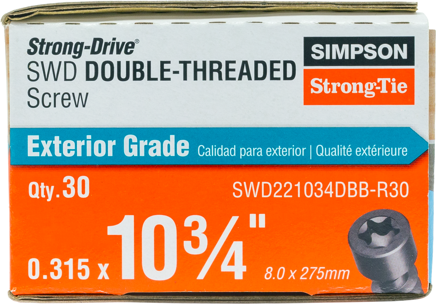 Simpson Strong-Tie SWD221034DBB-R30 Strong Drive® SWD Double-Threaded™ Screw — 0.235-in. x 10-3/4-in. T40, Black (30-Qty)