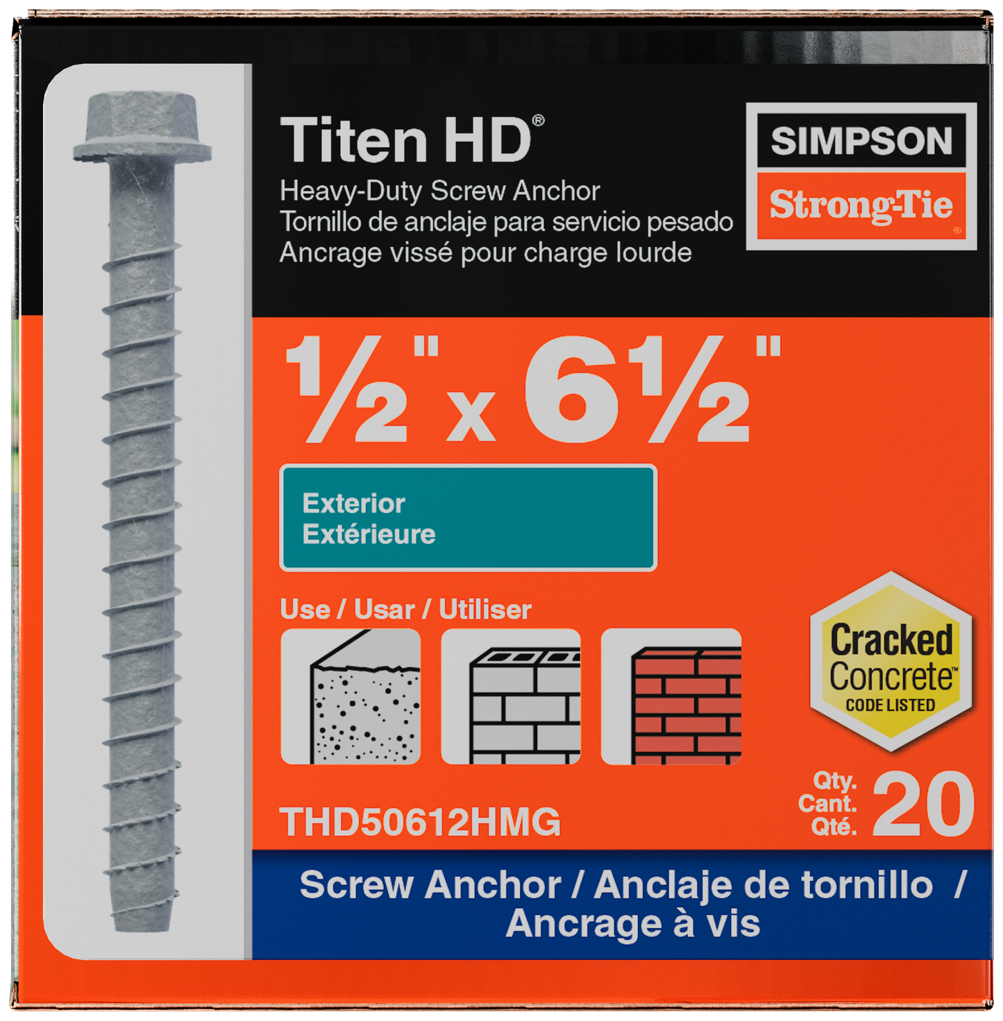 Simpson Strong-Tie THD50612HMG Titen HD® 1/2 in. x 6-1/2 in. Mechanically Galvanized Heavy-Duty Screw Anchor (20-Qty) (Pack of 216)