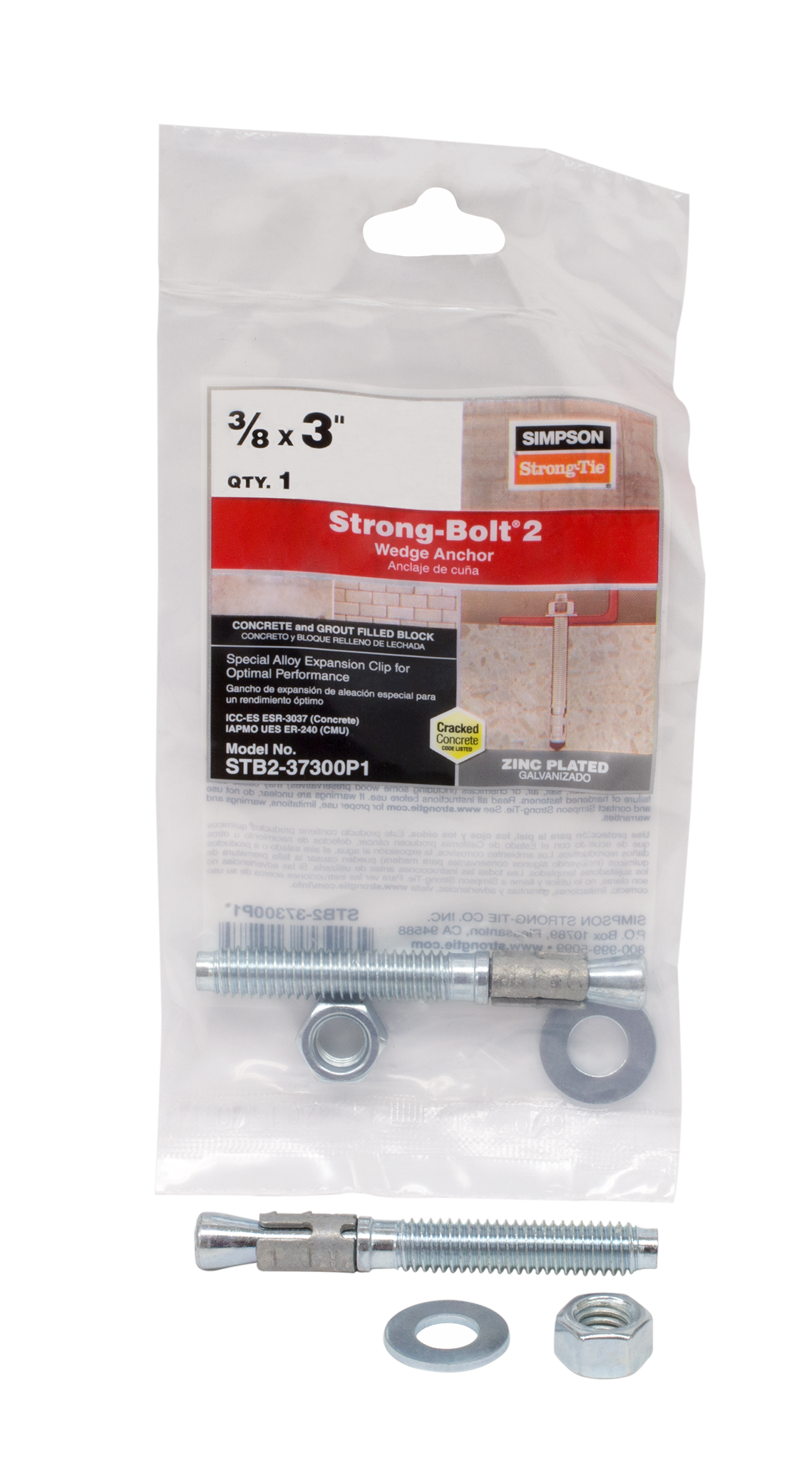 Simpson Strong-Tie STB2-37300P1 Strong-Bolt® 2 — 3/8 in. x 3 in. Wedge Anchor (Pack of 15)