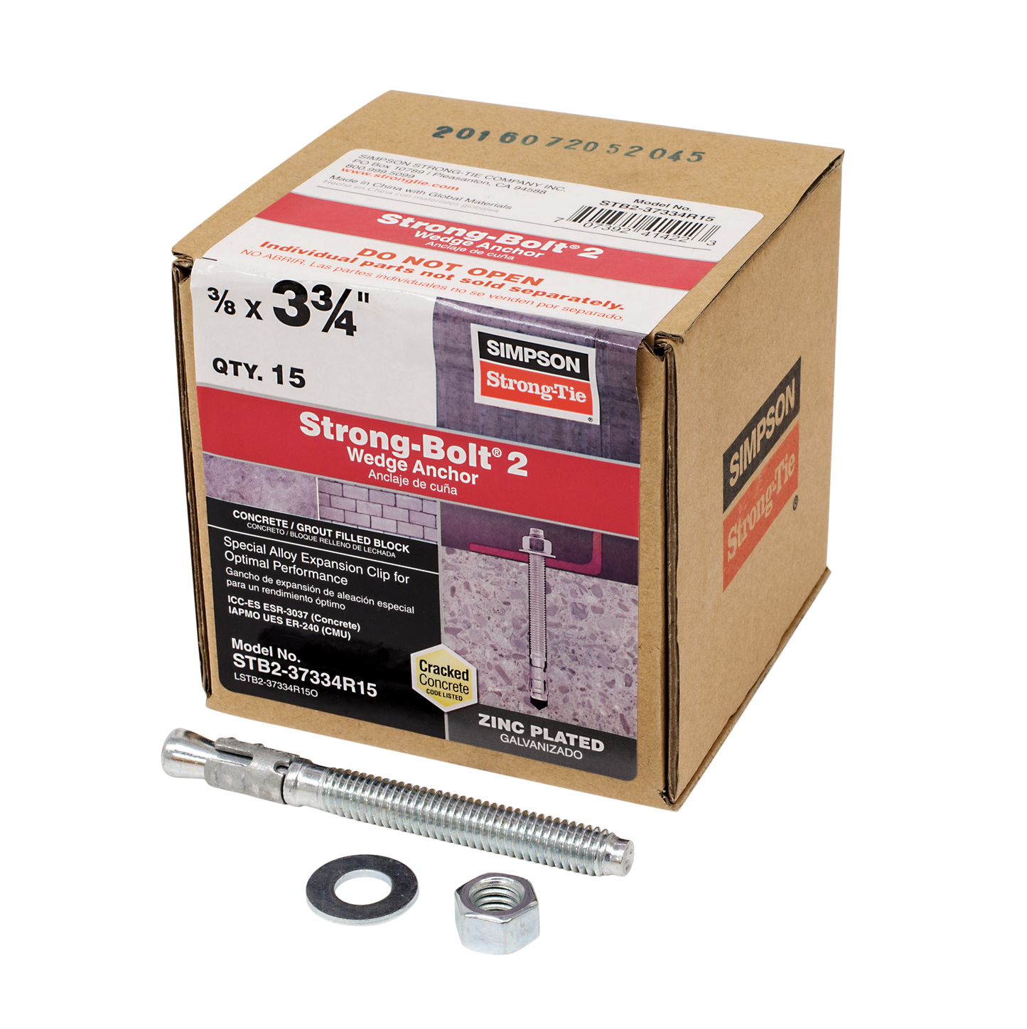 Simpson Strong-Tie STB2-37334R15 Strong-Bolt® 2 — 3/8 in. x 3-3/4 in. Wedge Anchor (15-Qty) (Pack of 297)