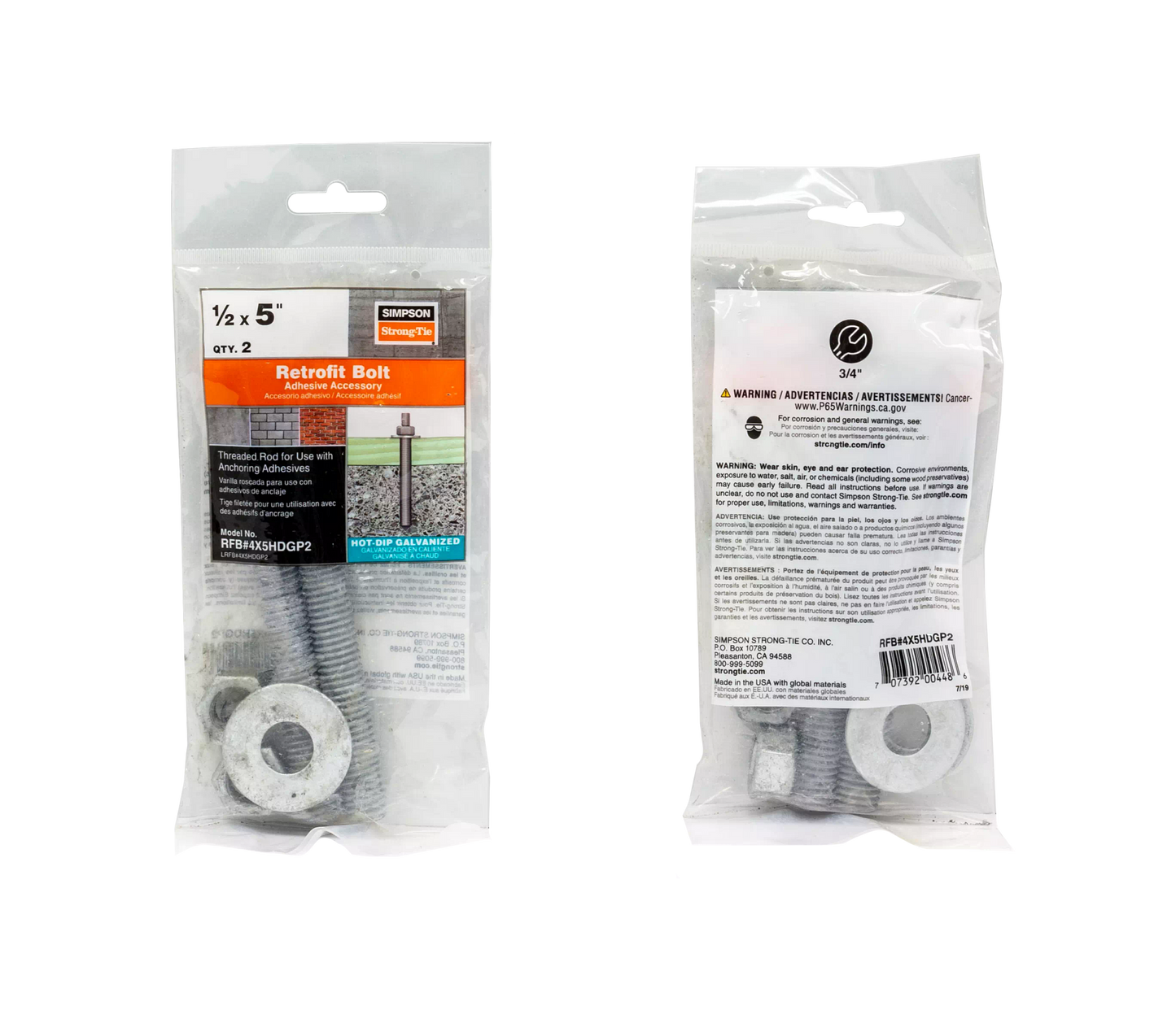 Simpson Strong-Tie RFB#4X5HDGP2 RFB 1/2 in. x 5 in. Hot-Dip Galvanized Retrofit Bolt (2-Qty)