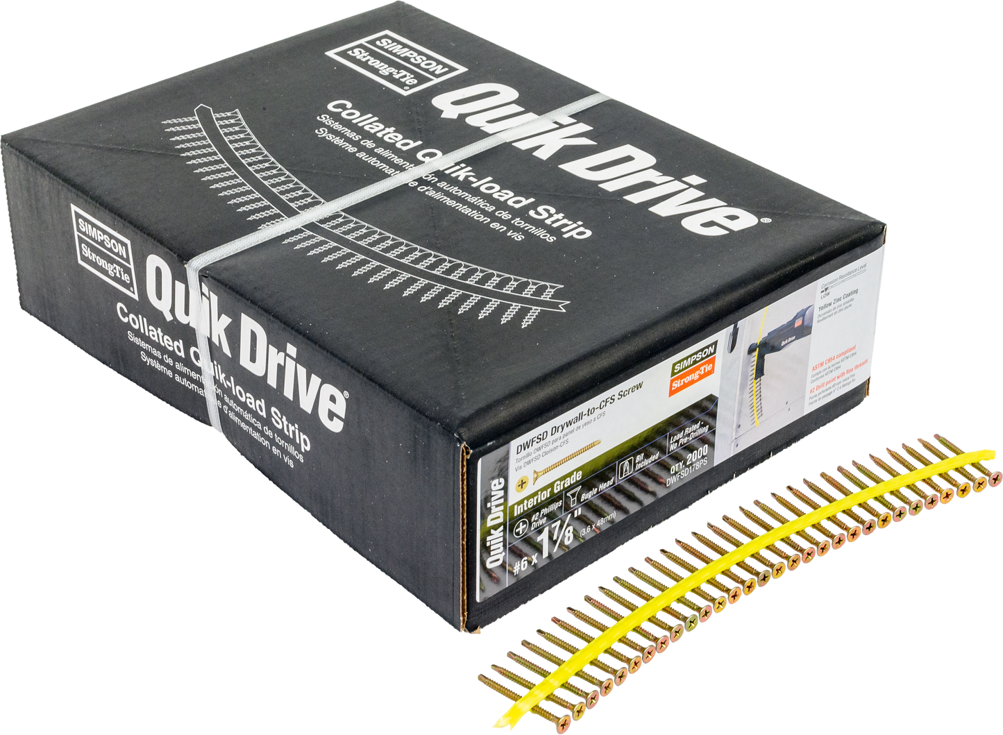 Simpson Strong-Tie DWFSD178PS DWFSD Drywall-to-CFS Screw (Collated) — #6 x 1-7/8 in. #2 Phillips, Yellow Zinc (2000-Qty) (Pack of 100)