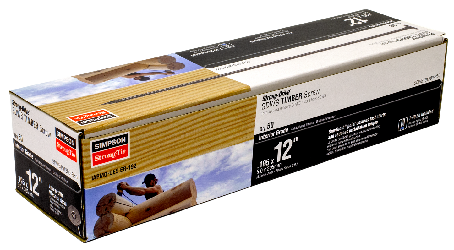 Simpson Strong-Tie SDWS191200-R50 Strong-Drive® SDWS™ TIMBER Screw (Interior) — 0.195 in. x 12 in. E-coat® (50-Qty)
