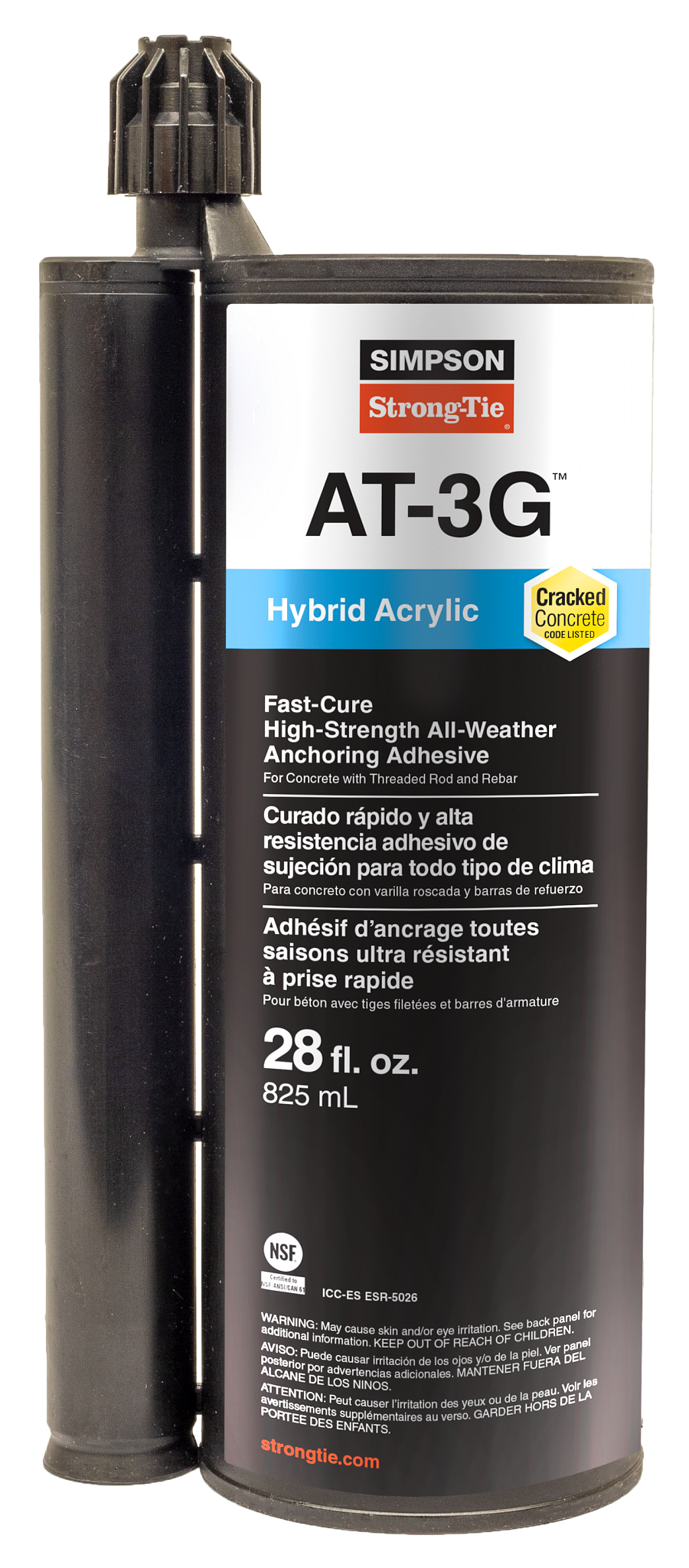 Simpson Strong-Tie AT3G30 AT-3G™ 28-oz. High-Strength Acrylic Anchoring Adhesive Cartridge w/ Nozzle (Pack of 5)