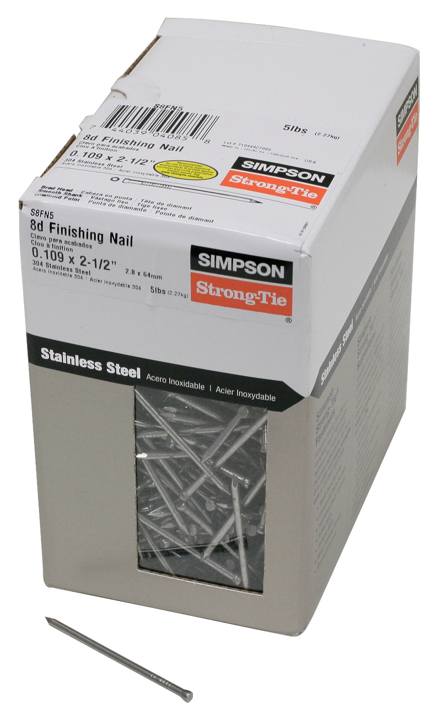 Simpson Strong-Tie S8FN5 Finishing Nail — 2-1/2-in. x .113-in. Type 304 Stainless Steel (5 lb.) (Pack of 6)