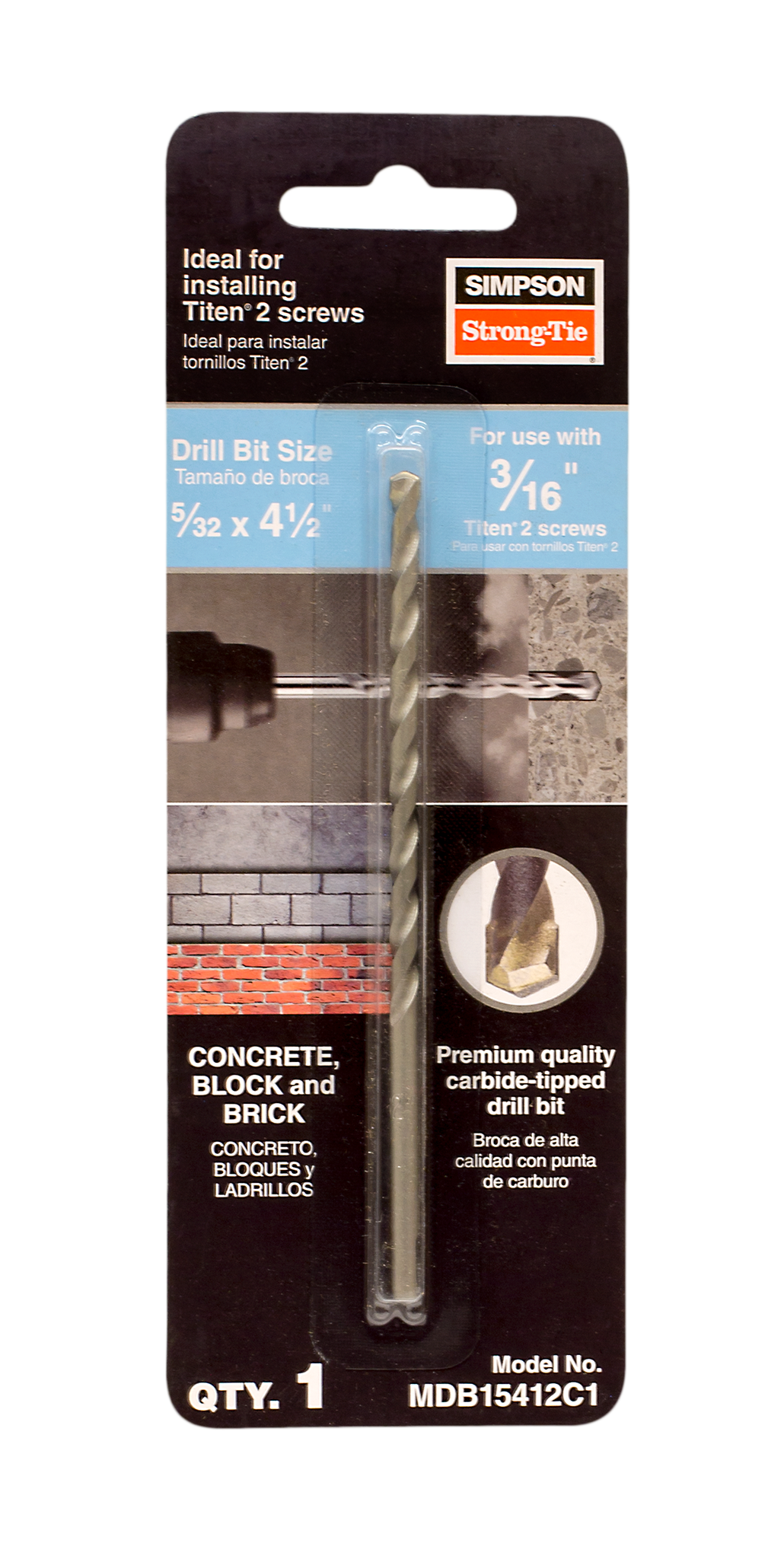 Simpson Strong-Tie MDB15412C1 Titen Turbo™ 5/32 in. x 4-1/2 in. Screw-Anchor Drill Bit (Pack of 4800)