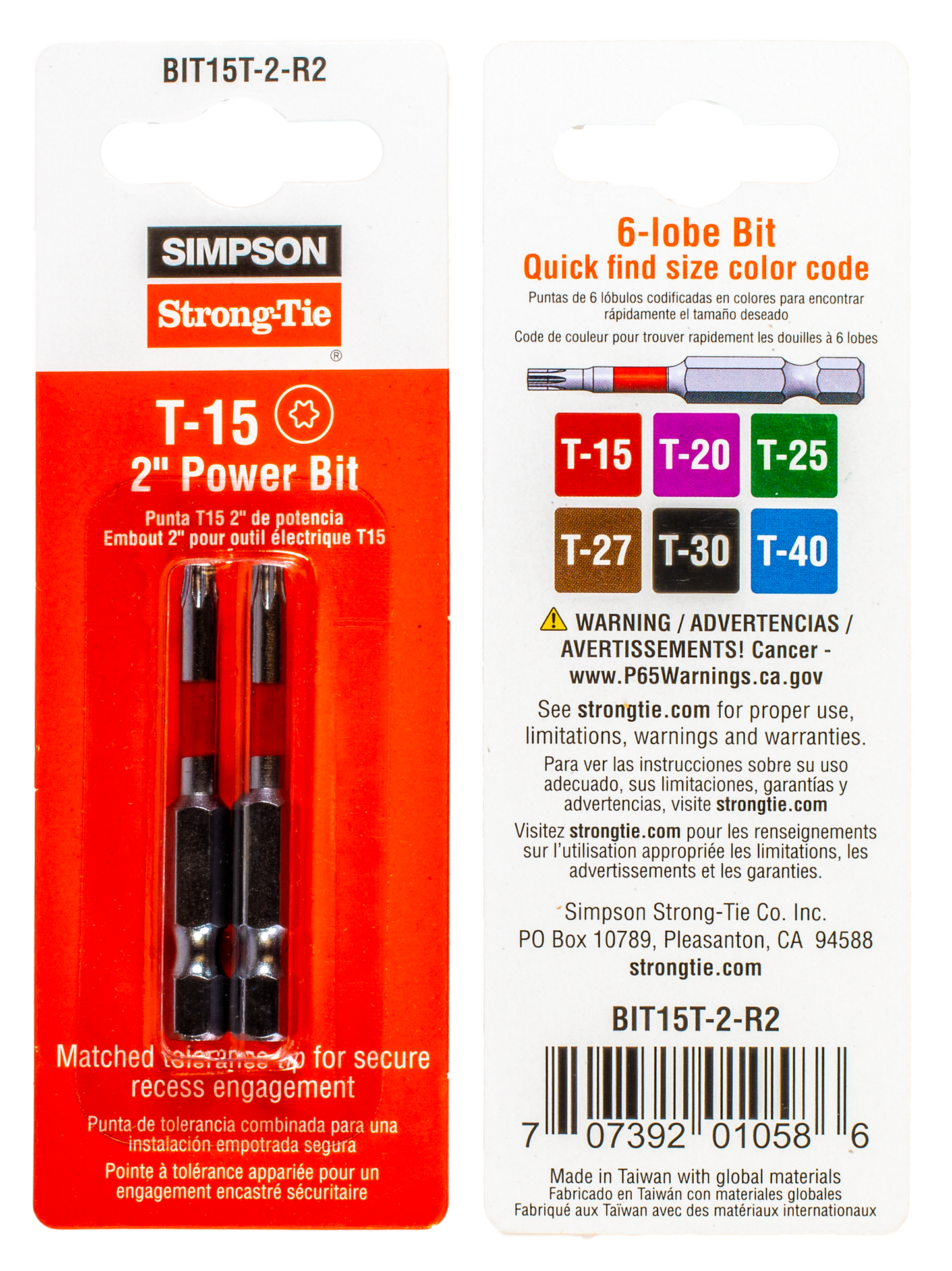 Simpson Strong-Tie BIT15T-2-R2 T15 6-Lobe-Drive 2-in. Power Bit (2-Qty) (Pack of 10)