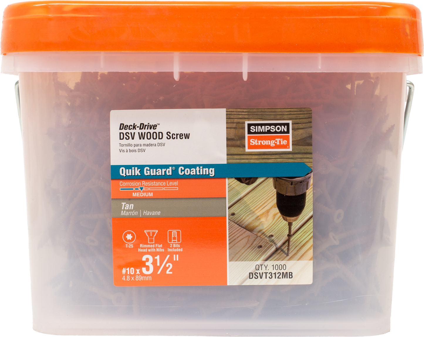 Simpson Strong-Tie DSVT312MB Deck-Drive™ DSV WOOD Screw — #10 x 3-1/2 in. T-25, Flat Head, Quik Guard®, Tan (1000-Qty)