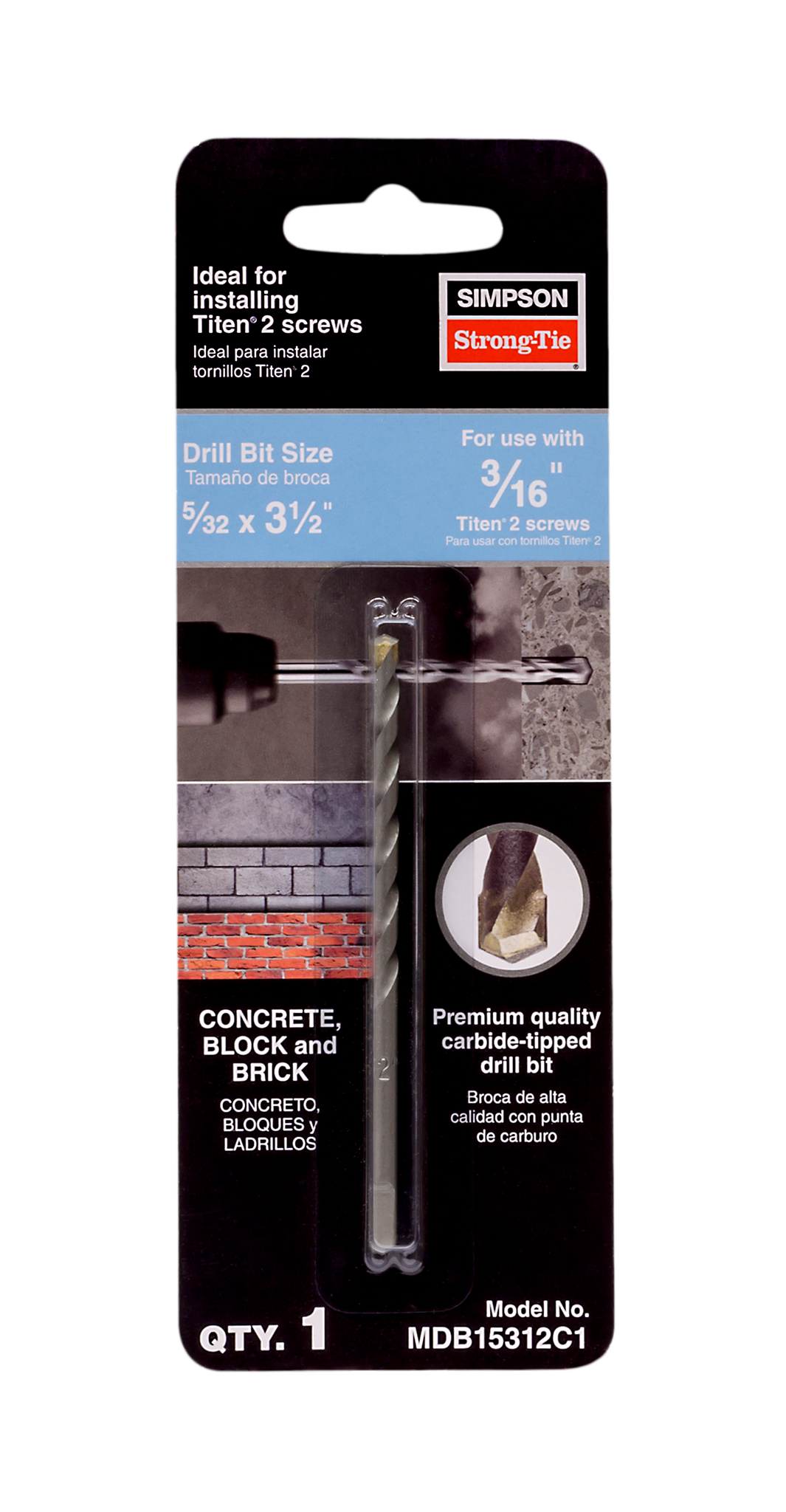 Simpson Strong-Tie MDB15312C1 Titen Turbo™ 5/32 in. x 3-1/2 in. Screw-Anchor Drill Bit (Pack of 4800)