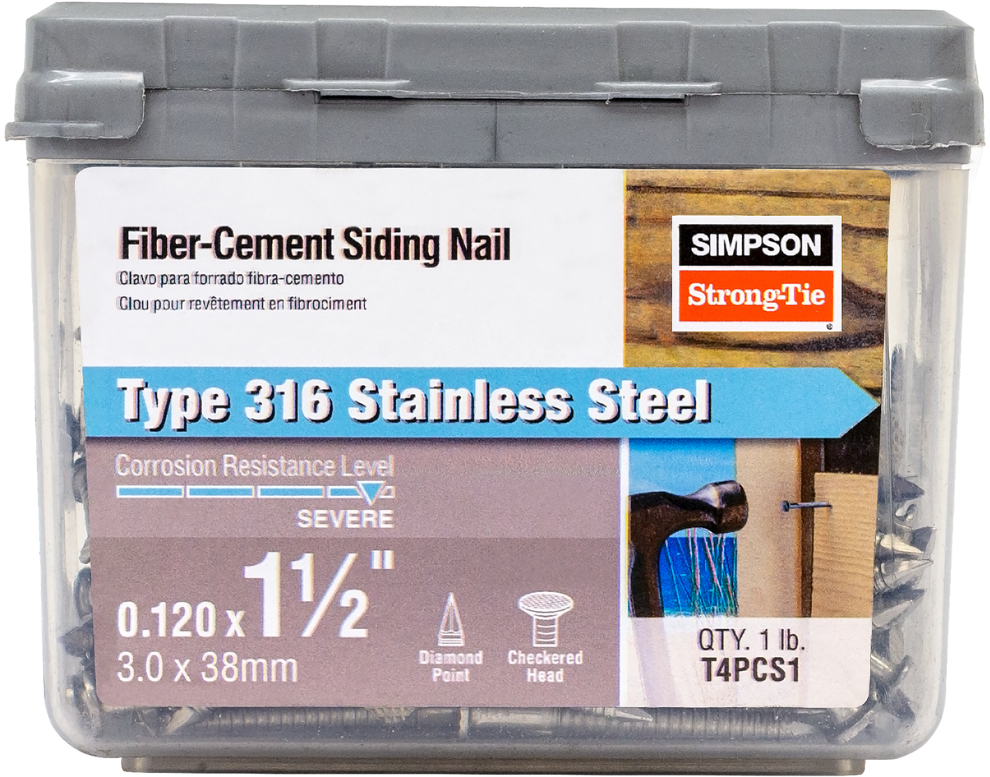 Simpson Strong-Tie T4PCS1 Fiber-Cement Siding Nail — 1-1/2 in. x .120 in. Type 316 Stainless Steel (1 lb.) (Pack of 10)