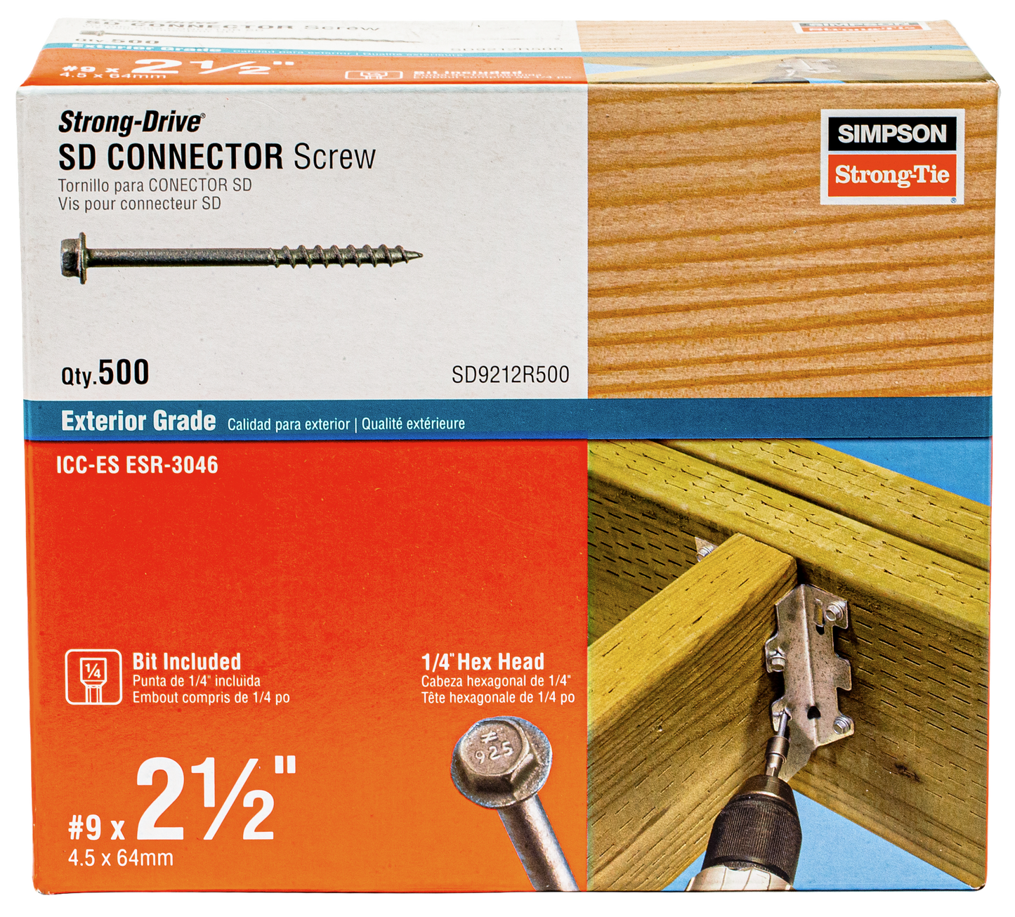 Simpson Strong-Tie SD9212R500 Strong-Drive® SD CONNECTOR Screw — #9 x 2-1/2 in. 1/4-Hex Drive, Mech. Galv. (500-Qty) (Pack of 192)