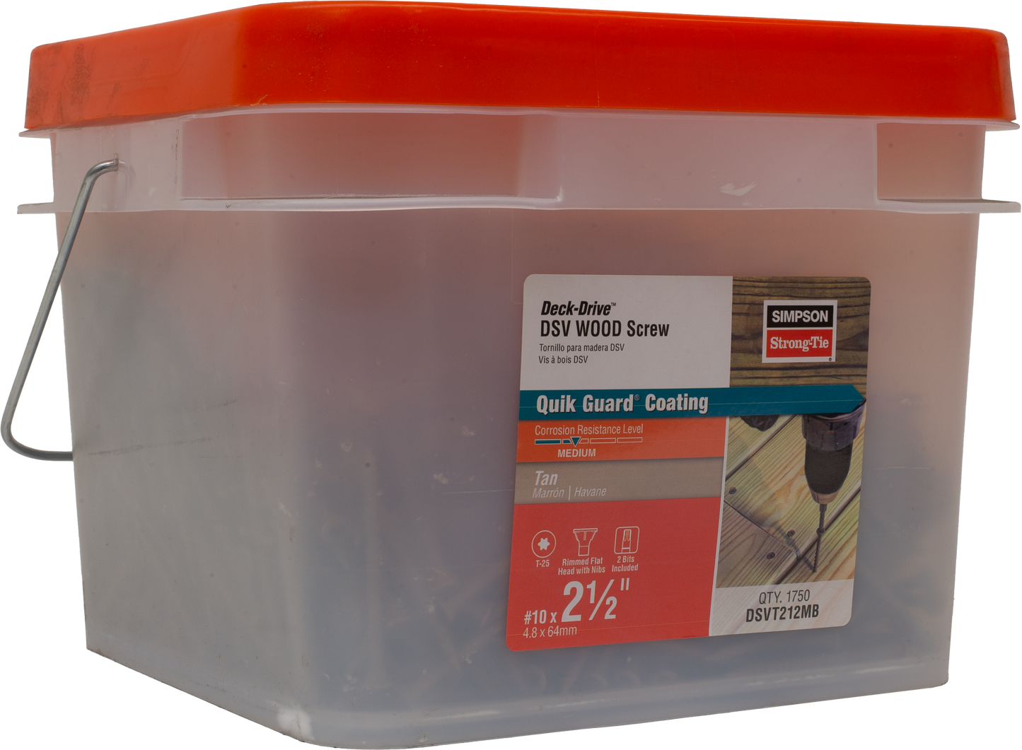 Simpson Strong-Tie DSVT212MB Deck-Drive™ DSV WOOD Screw — #10 x 2-1/2 in. T-25, Flat Head, Quik Guard®, Tan (1750-Qty)
