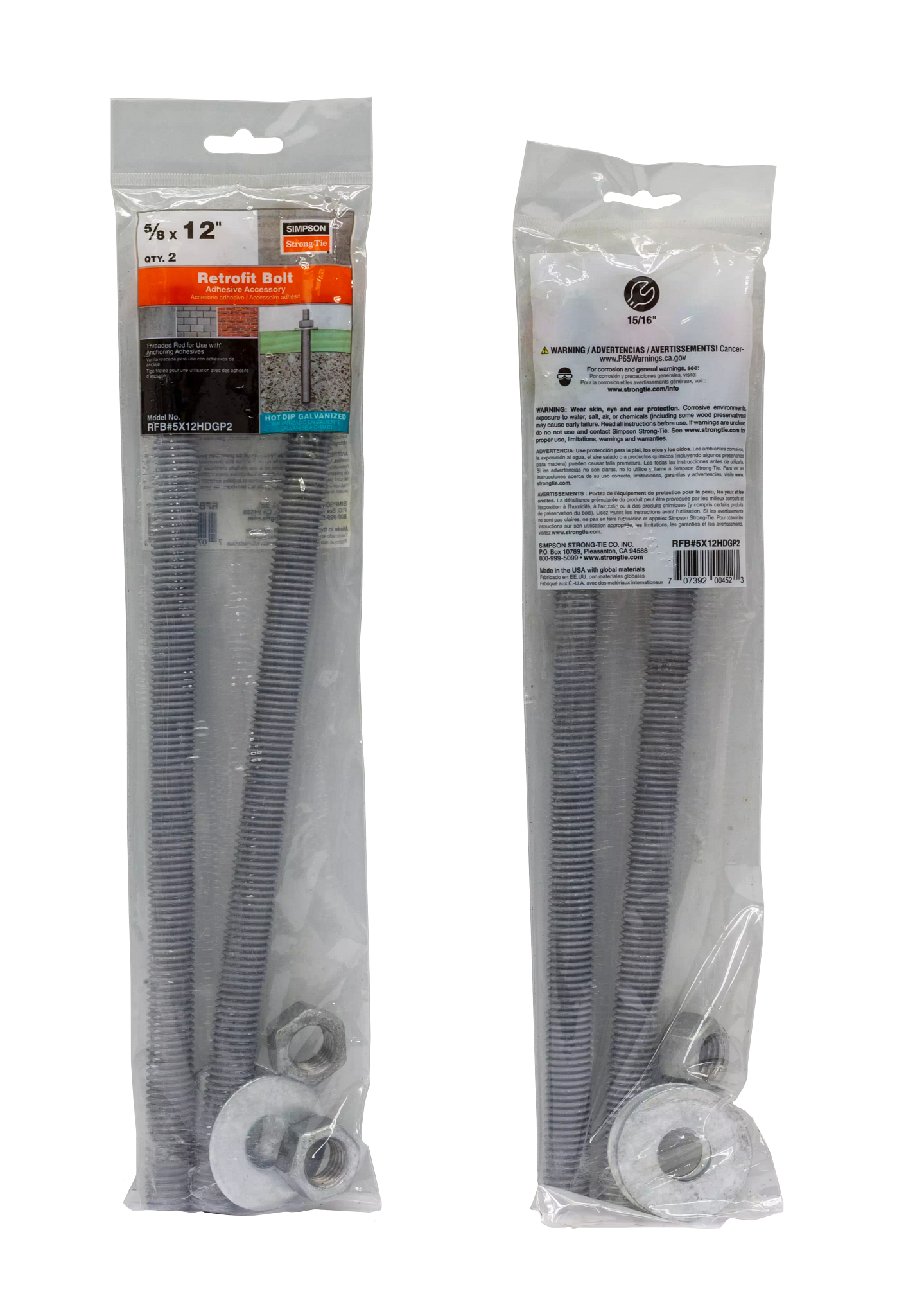 Simpson Strong-Tie RFB#5X12HDGP2 RFB 5/8 in. x 12 in. Hot-Dip Galvanized Retrofit Bolt (2-Qty) (Pack of 5)