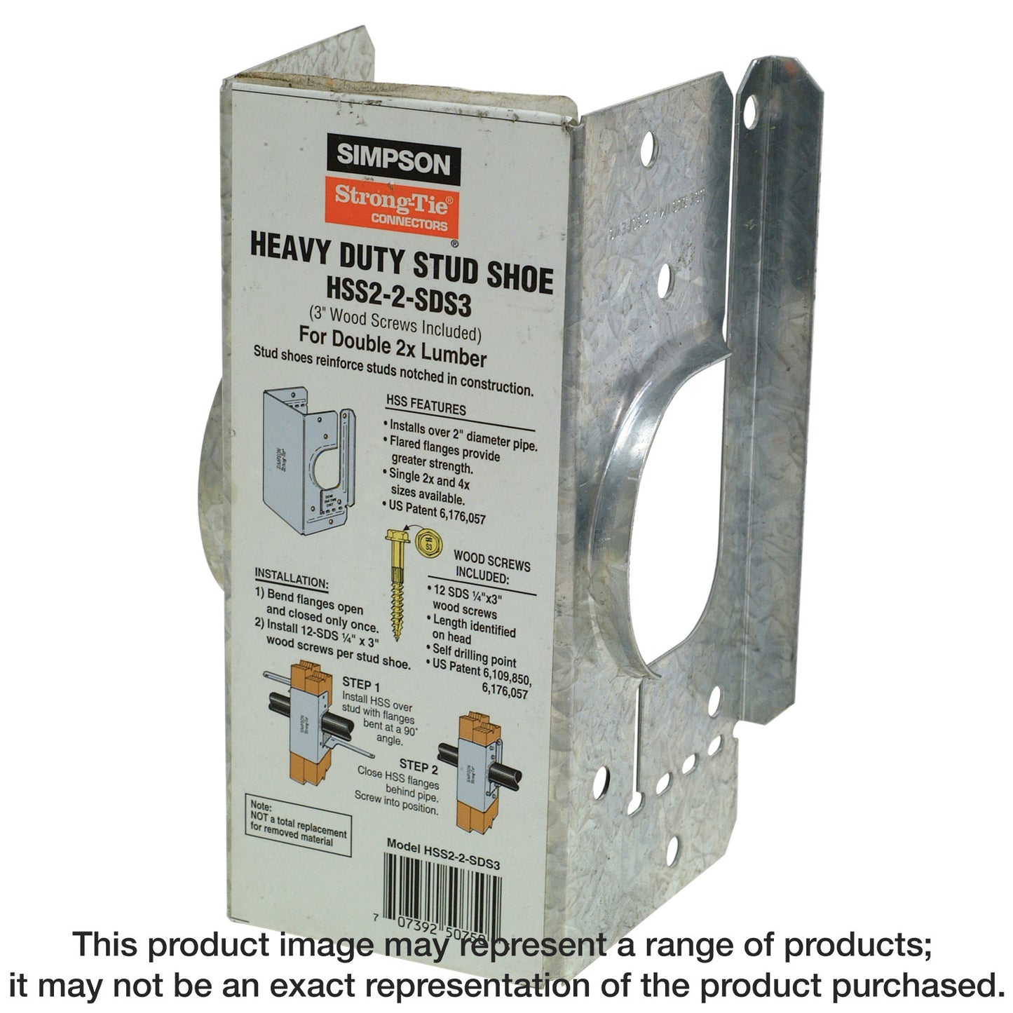 Simpson Strong-Tie HSS2-2-SDS3 HSS Galvanized Stud Shoe for Double 2x, with Strong-Drive® SDS Screws (Pack of 12)