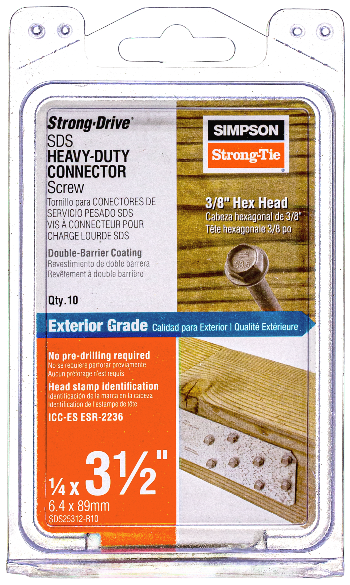 Simpson Strong-Tie SDS25312-R10 Strong-Drive® SDS HEAVY-DUTY CONNECTOR Screw — 1/4 in. x 3-1/2 in. DB Coating (10-Qty) (Pack of 12)