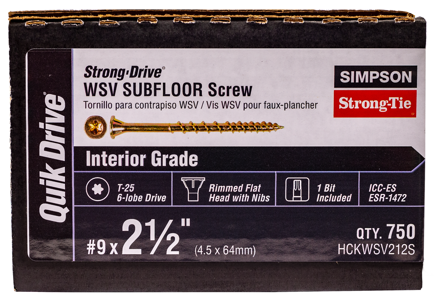 Simpson Strong-Tie HCKWSV212S Strong-Drive® WSV SUBFLOOR Screw (Collated) — #9 x 2-1/2 in. T25, Yellow Zinc (750-Qty)