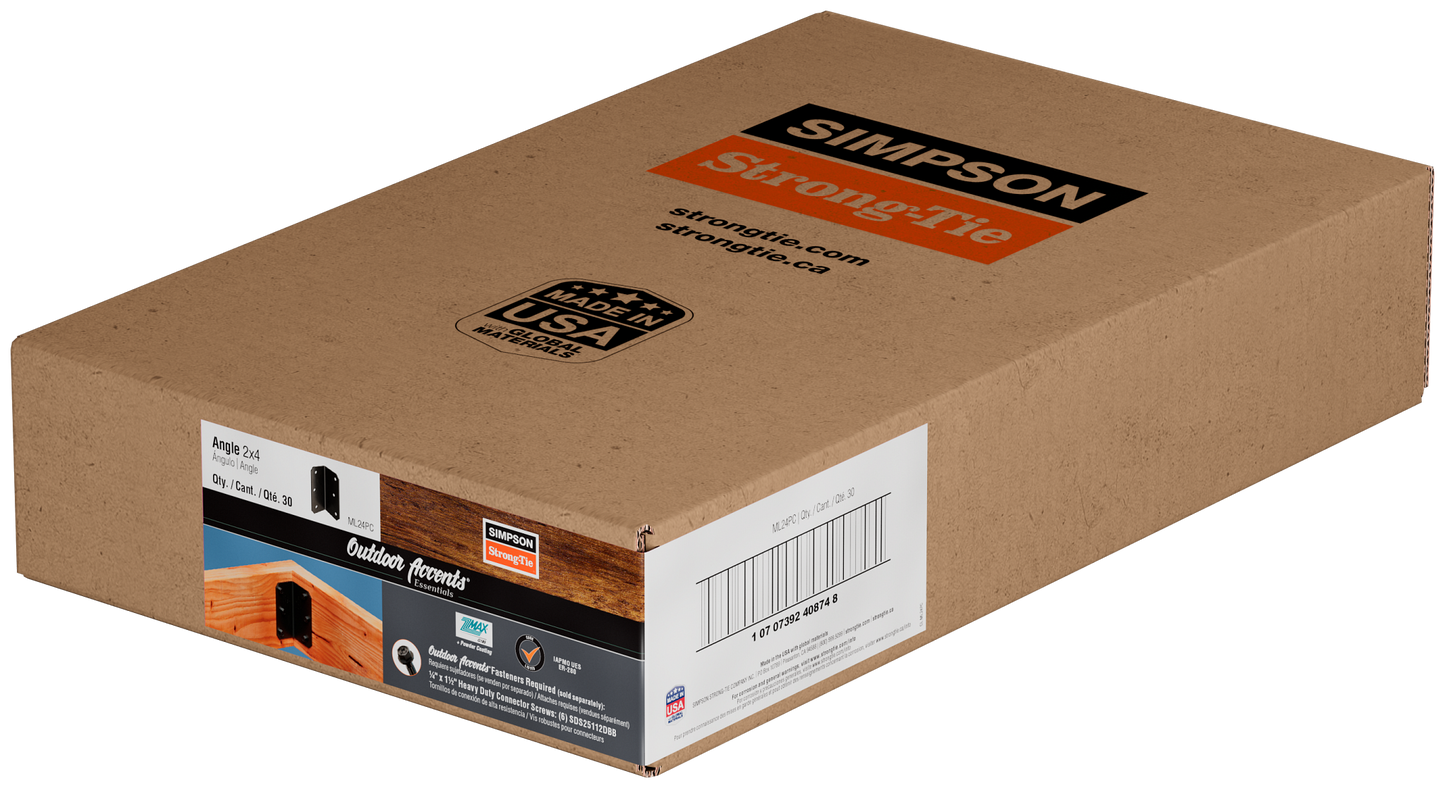 Simpson Strong-Tie ML24PC Outdoor Accents® MLPC 2 in. x 4 in. 12-Gauge ZMAX®, Black Powder-Coated Medium L Angle (Pack of 30)