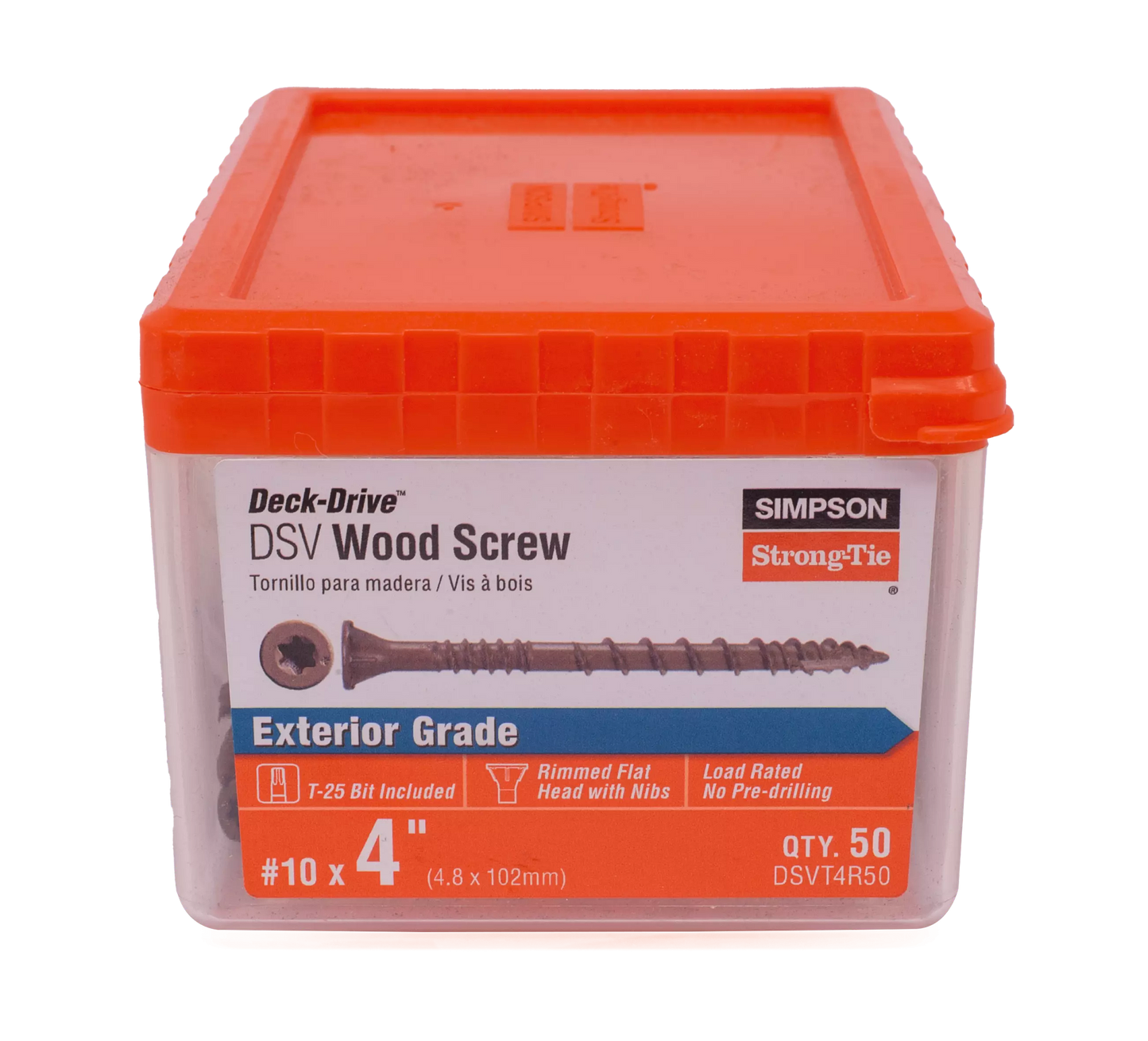 Simpson Strong-Tie DSVT4R50 Deck-Drive™ DSV WOOD Screw — #10 x 4 in. T25, Flat Head, Quik Guard®, Tan (50-Qty)