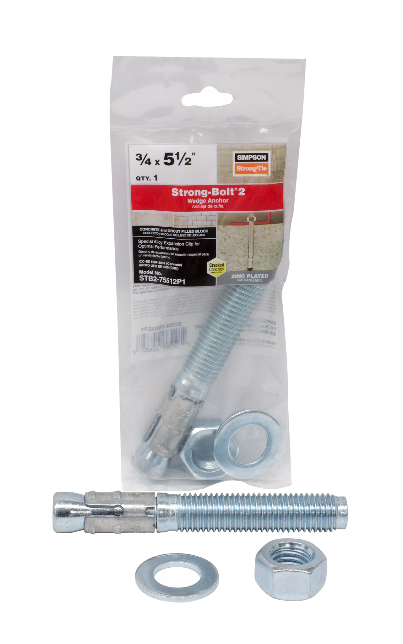 Simpson Strong-Tie STB2-75512P1 Strong-Bolt® 2 — 3/4 in. x 5-1/2 in. Wedge Anchor (Pack of 2970)