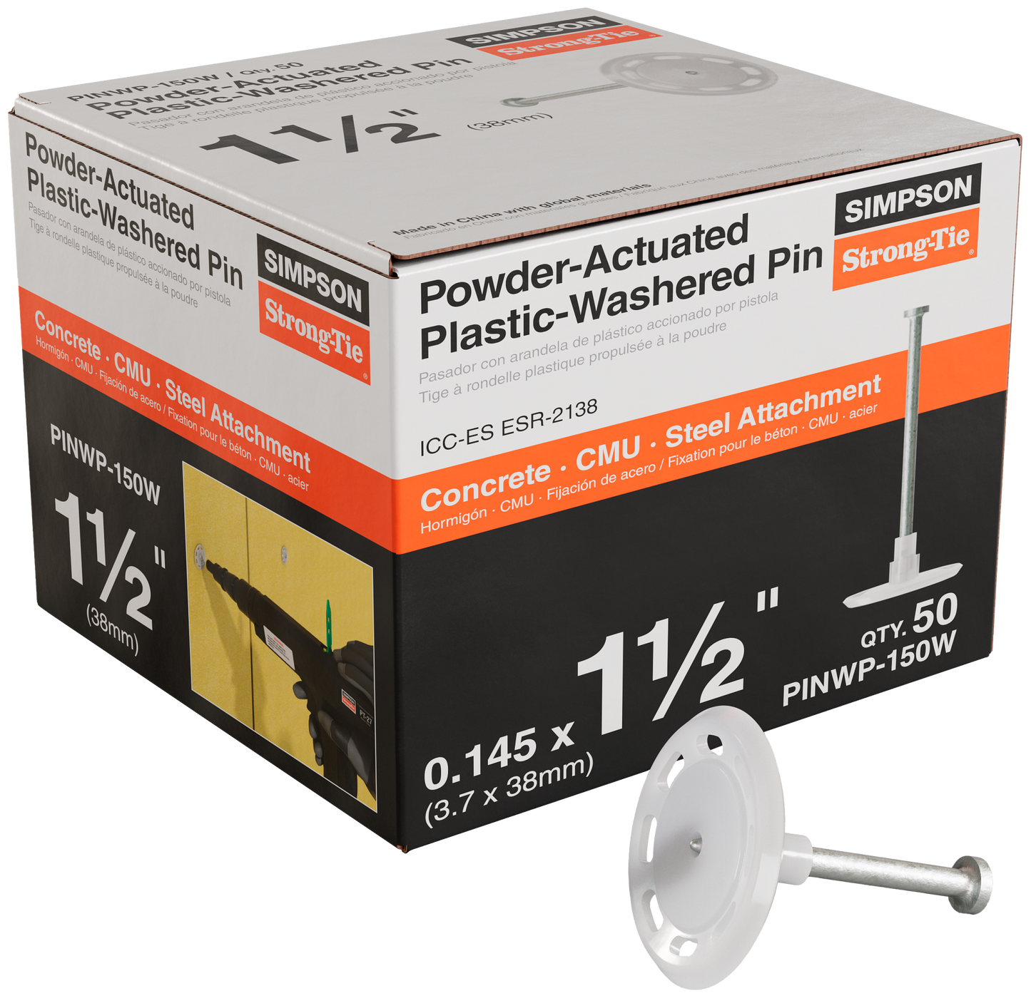 Simpson Strong-Tie PINWP-150W PINWP 1-1/2 in. Powder-Actuated Plastic-Washered Pin for Insulation Board (50-Qty) (Pack of 630)