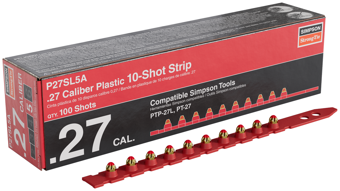 Simpson Strong-Tie P27SL5A P27SL 0.27-Caliber Plastic, 10-Shot Strip Loads, Red - Imported (100-Qty) (Pack of 100)