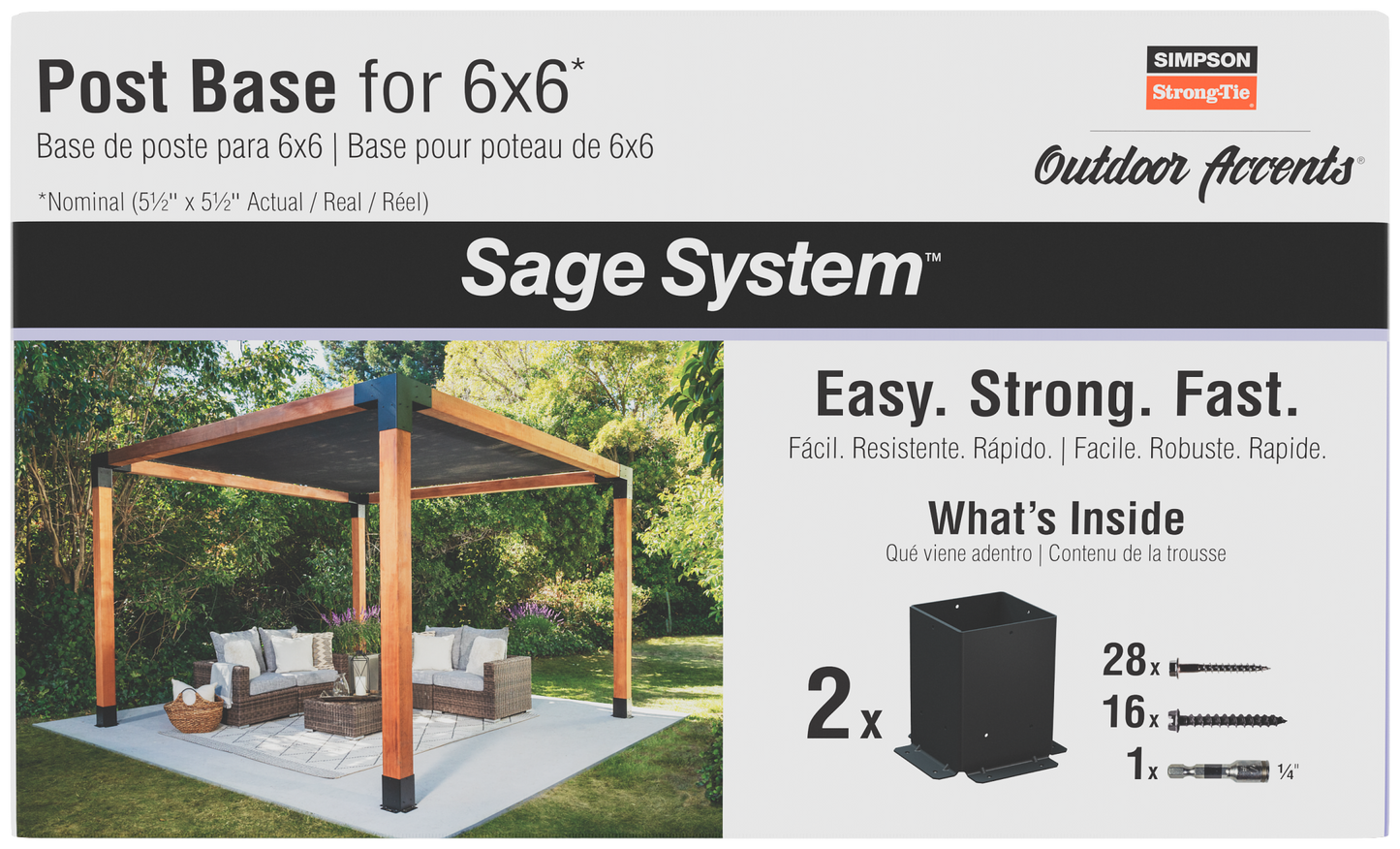 Simpson Strong-Tie SAGE-B66-KT2 Outdoor Accents® Sage System™ Black Powder-Coated Post Base for 6x6 with Screws (2-Qty) (Pack of 36)