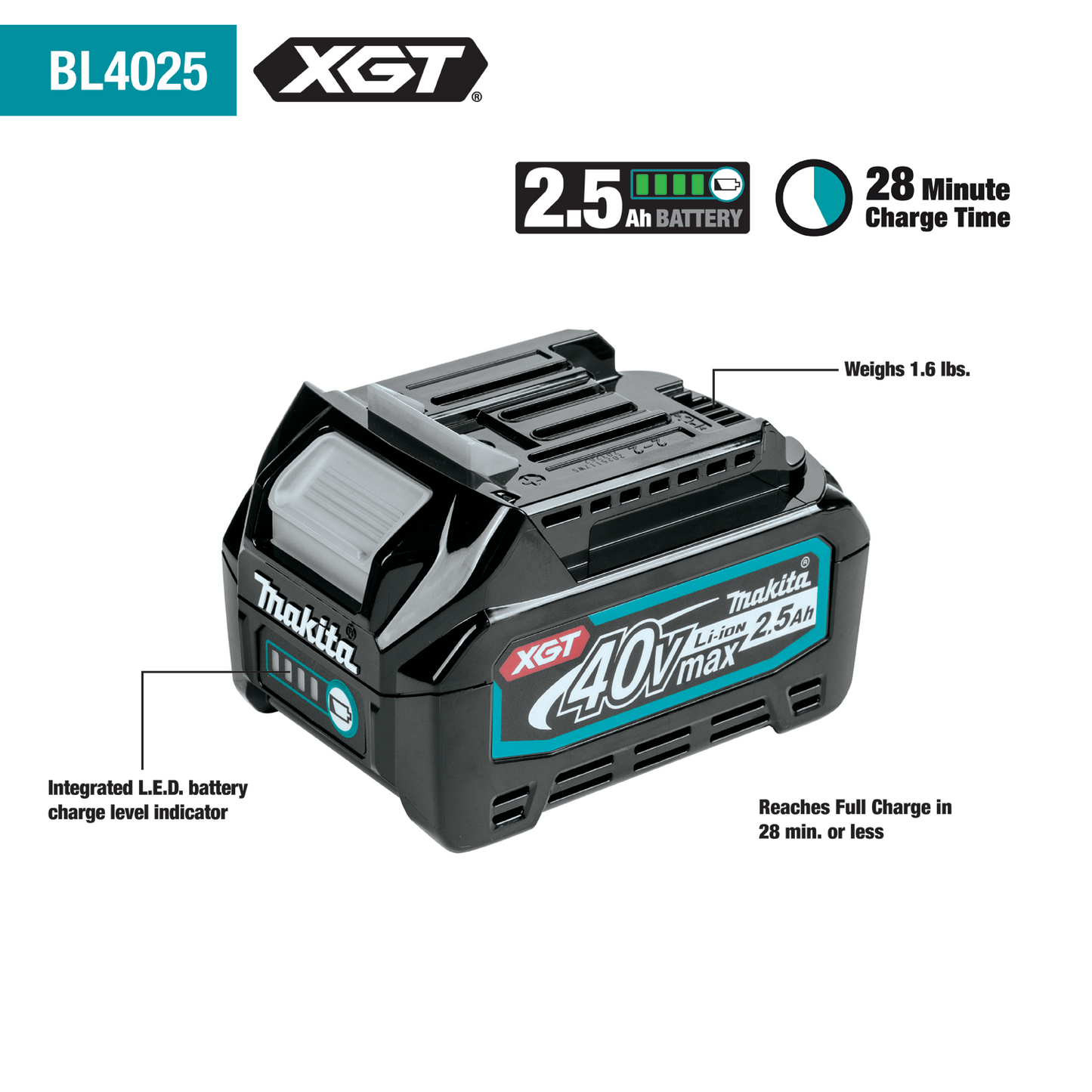 Makita GWT03D 40V max XGT® Brushless Cordless 4-Speed High-Torque 1/2" Sq. Drive Impact Wrench Kit w/ Detent Anvil (2.5Ah)