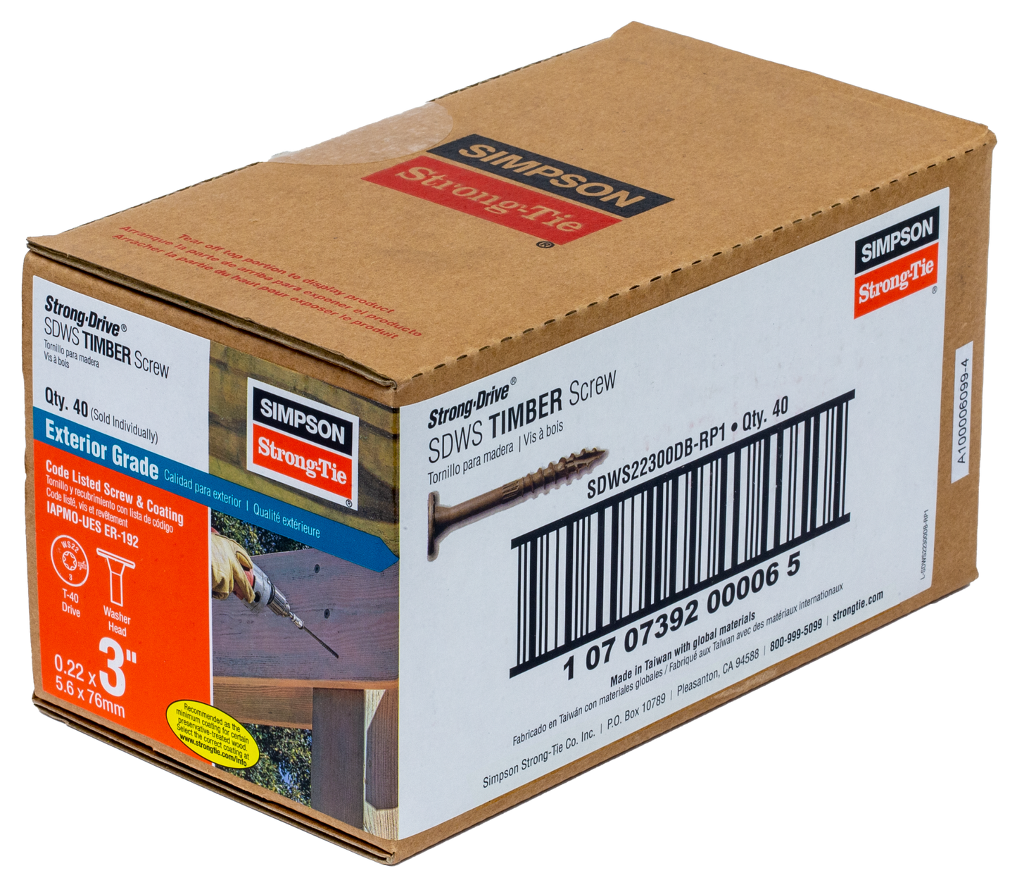 Simpson Strong-Tie SDWS22300DB-RP1 Strong-Drive® SDWS™ TIMBER Screw (Exterior Grade) — 0.220 in. x 3 in. T40, Tan (Pack of 19840)
