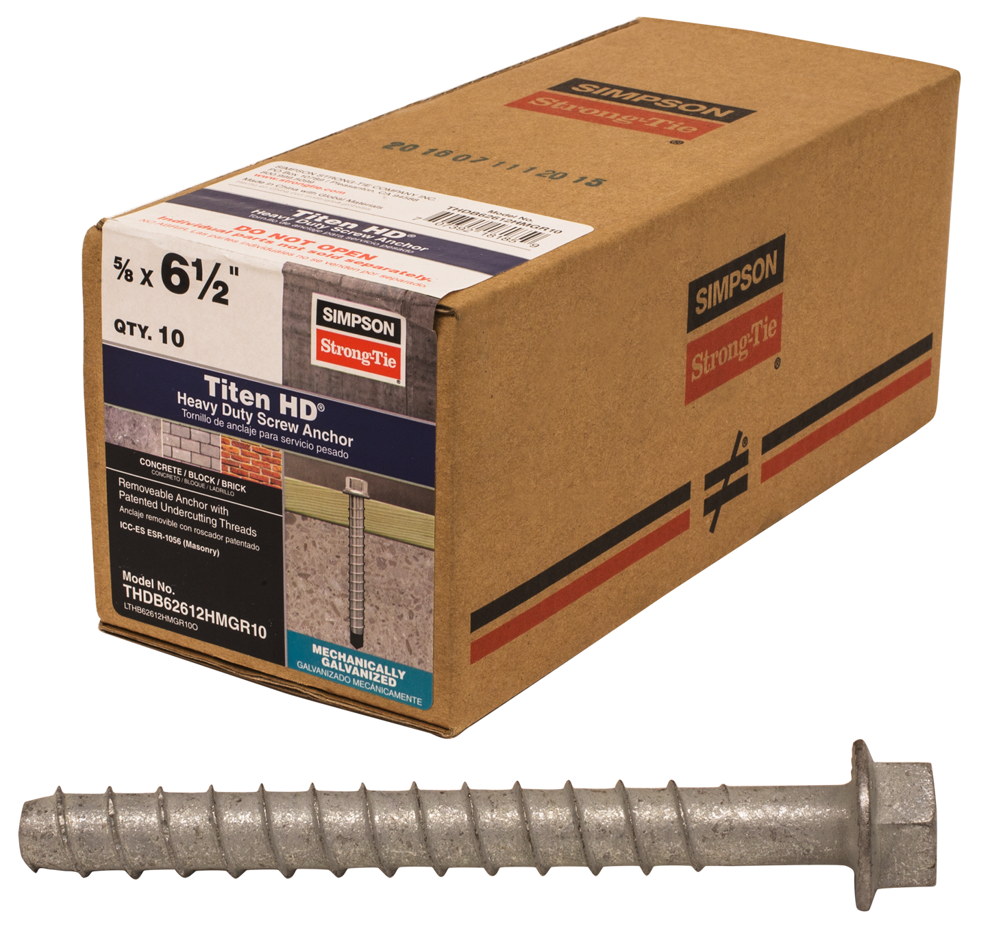 Simpson Strong-Tie THDB62612HMGR10 Titen HD® 5/8 in. x 6-1/2 in. Mechanically Galvanized Heavy-Duty Screw Anchor (10-Qty)