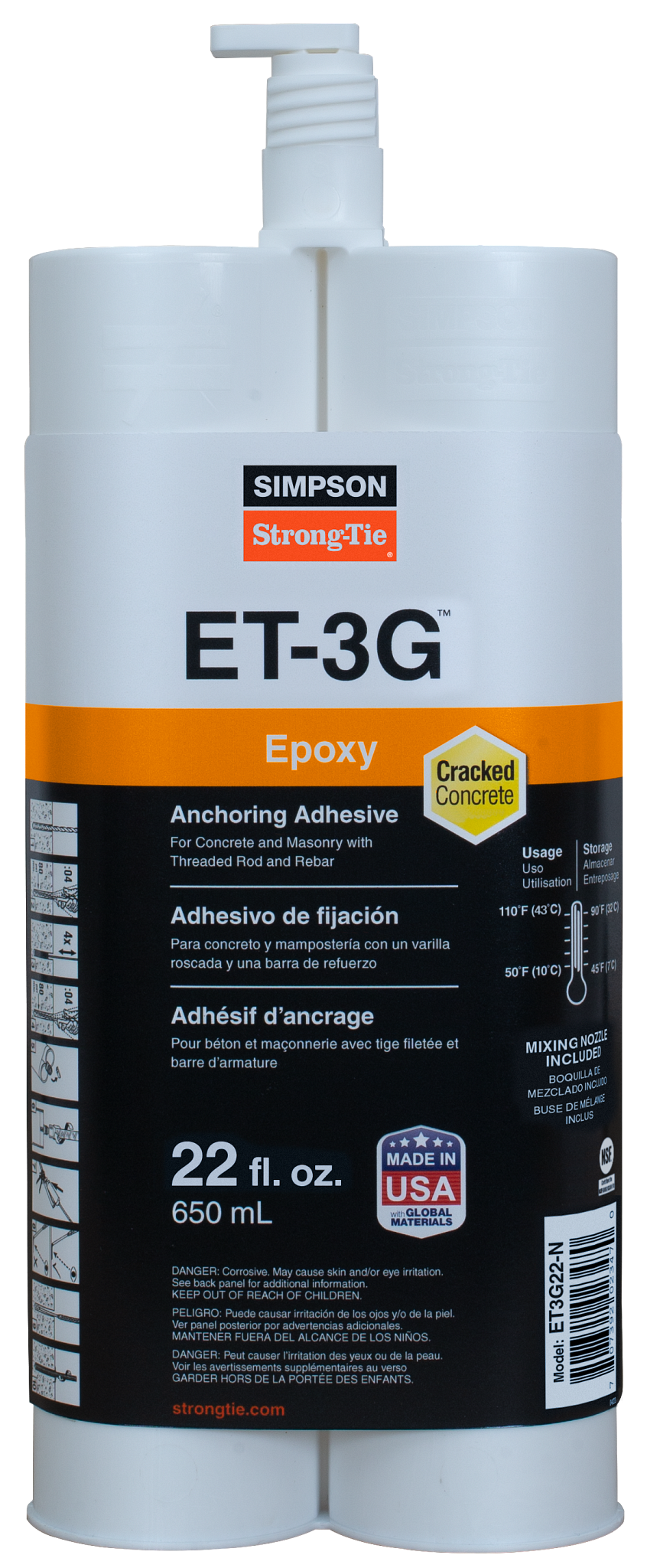 Simpson Strong-Tie ET3G22-N ET-3G™ 22 oz. Epoxy Adhesive Cartridge w/ Nozzle and Extension
