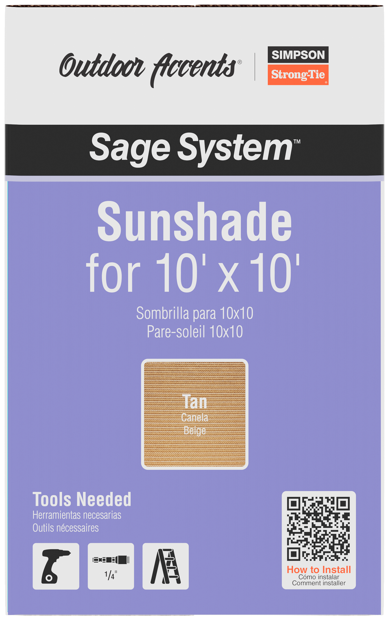 Simpson Strong-Tie SAGE-SHADE10X10T Outdoor Accents® Sage-Shade™ Sunshade for 10 ft. x 10 ft. Pergola, Tan