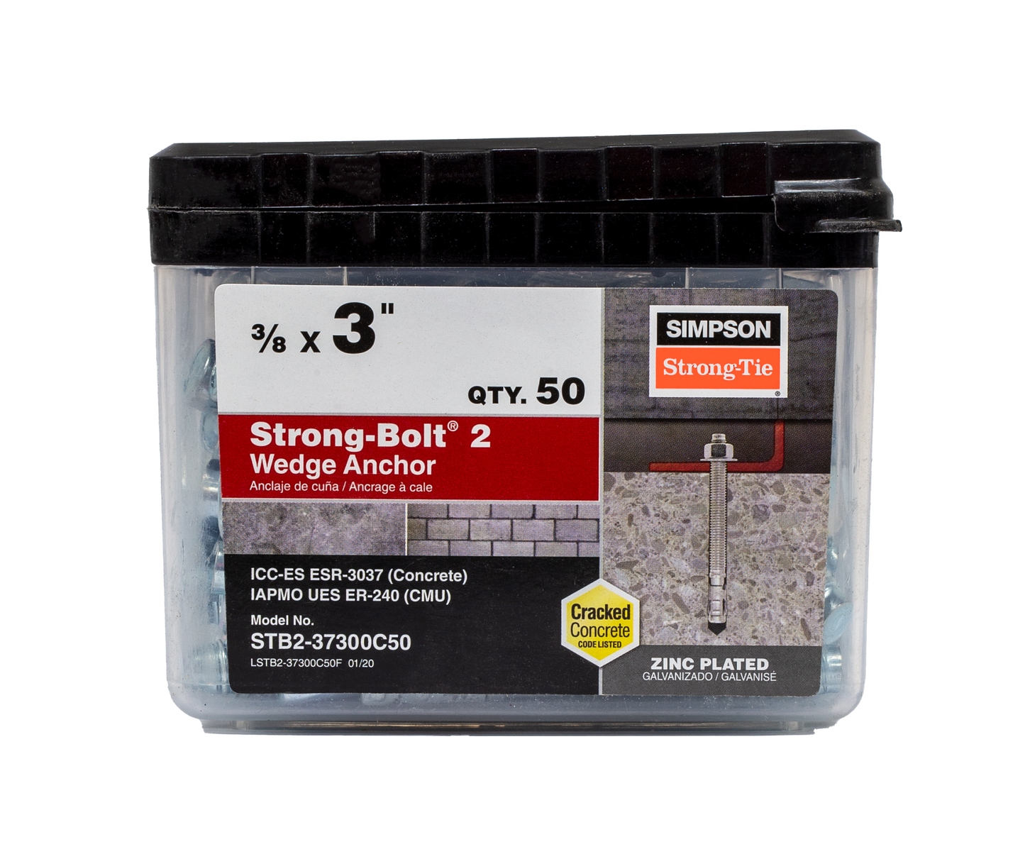 Simpson Strong-Tie STB2-37300 Strong-Bolt® 2 — 3/8 in. x 3 in. Wedge Anchor (50-Qty) (Pack of 5)