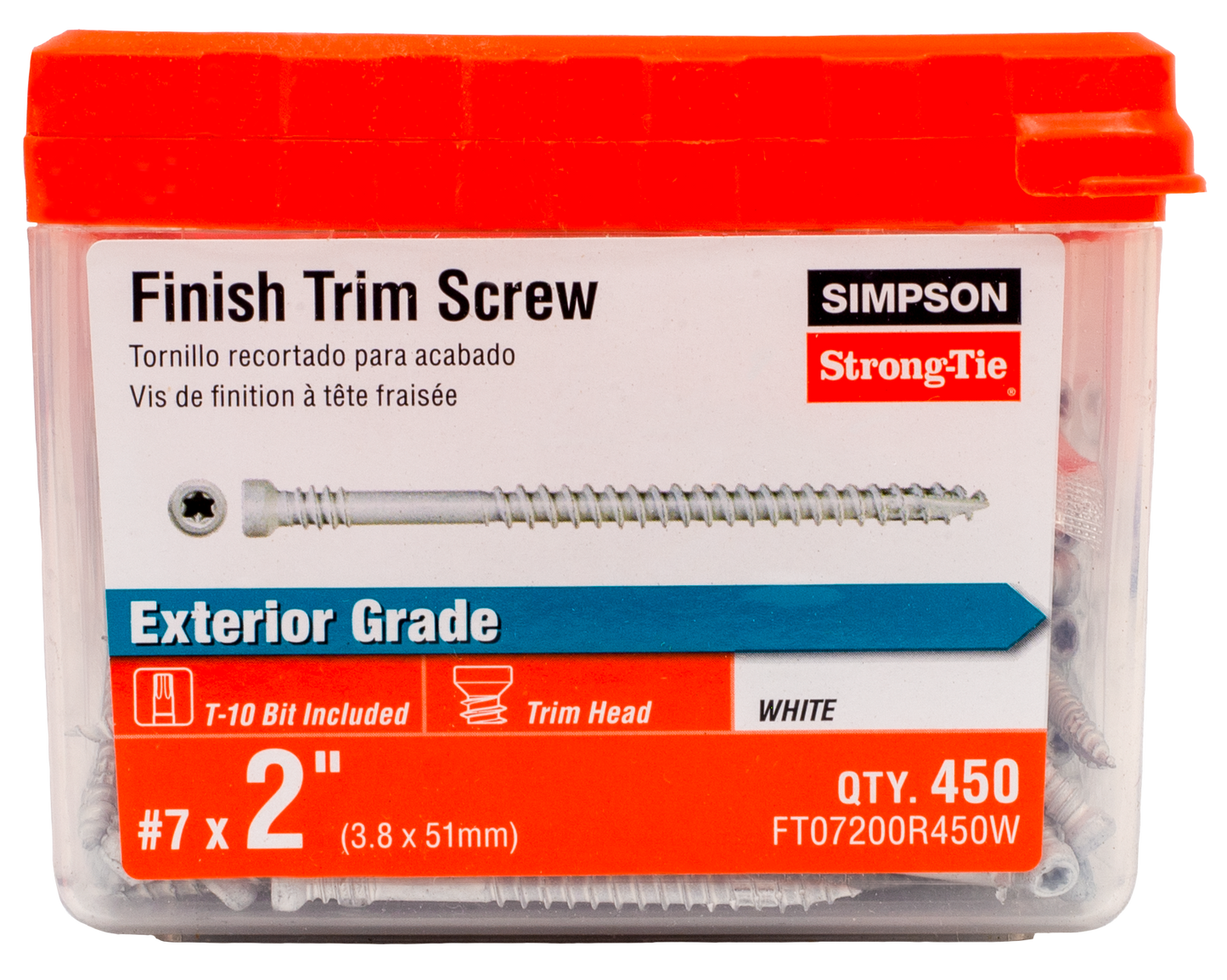 Simpson Strong-Tie FT07200R450W Finish Trim Screw — #7 x 2 in. T10, Trim-Head, Quik Guard®, White (450-Qty)