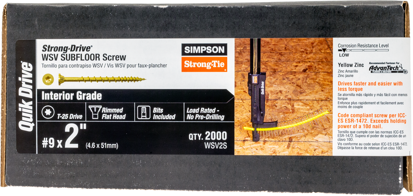 Simpson Strong-Tie WSV2S Strong-Drive® WSV SUBFLOOR Screw (Collated) — #9 x 2 in. T25, Yellow Zinc (2000-Qty)