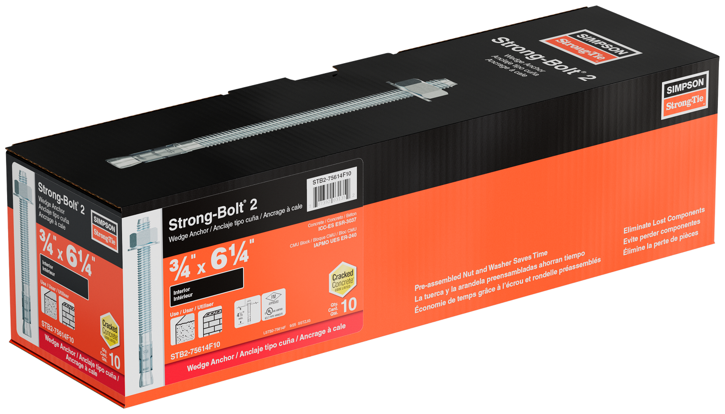 Simpson Strong-Tie STB2-75614F10 Strong-Bolt® 2 — 3/4 in. x 6-1/4 in. Wedge Anchor, Fully Assembled (10-Qty) (Pack of 252)