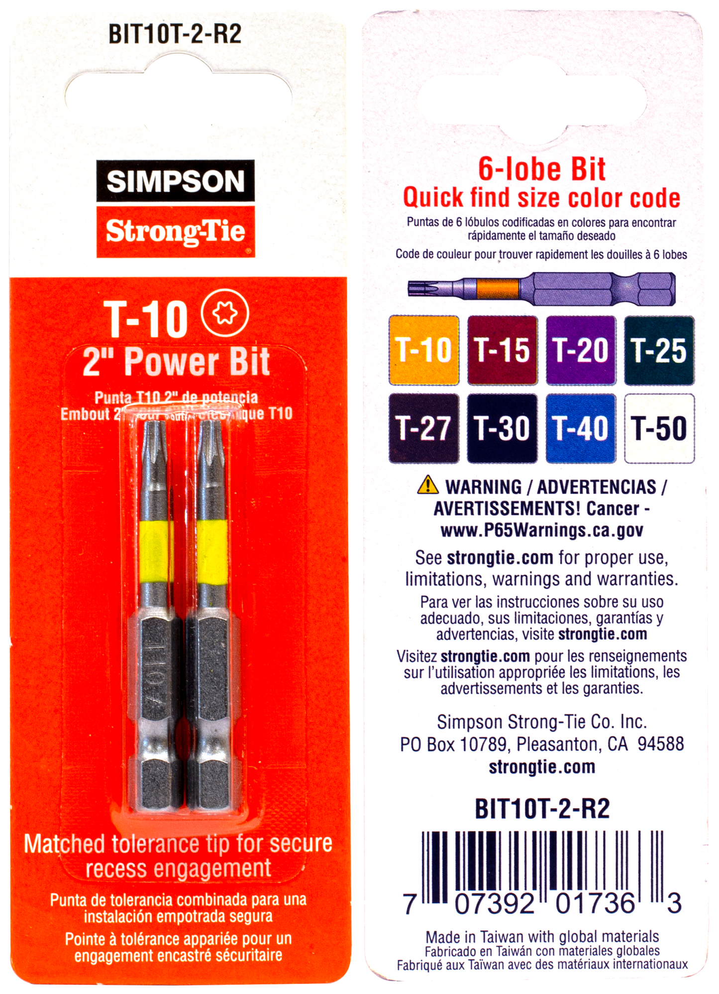 Simpson Strong-Tie BIT10T-2-R2 T10 6-Lobe-Drive 2-in. Power Bit (2-Qty) (Pack of 7200)