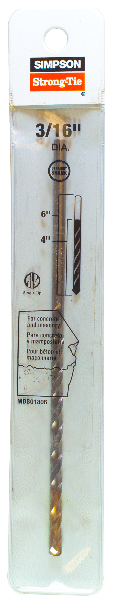 Simpson Strong-Tie MDB01806 3/16 in. x 6 in. Straight Shank Drill Bit