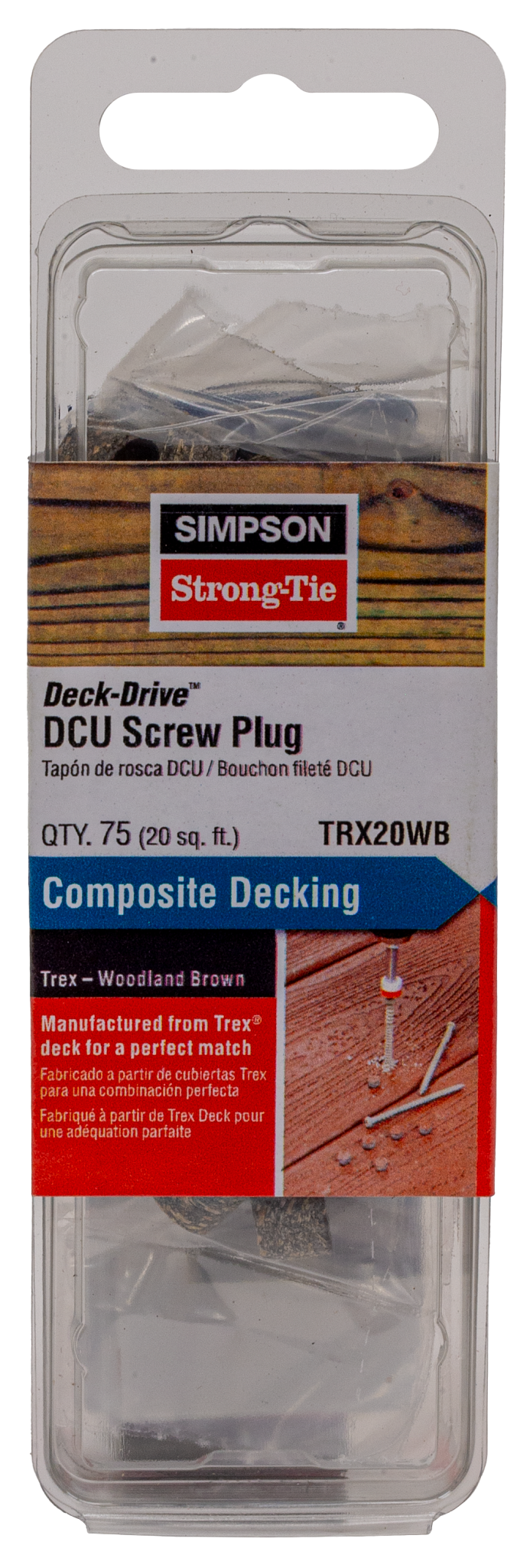 Simpson Strong-Tie TRX20WB Deck-Drive™ DCU Screw Plug — Trex Woodland Brown (75-Qty)