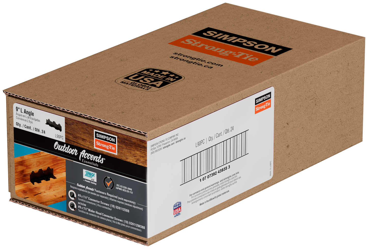 Simpson Strong-Tie L90PC Outdoor Accents® 9 in. 16-Gauge ZMAX®, Black Powder-Coated Reinforcing L Angle