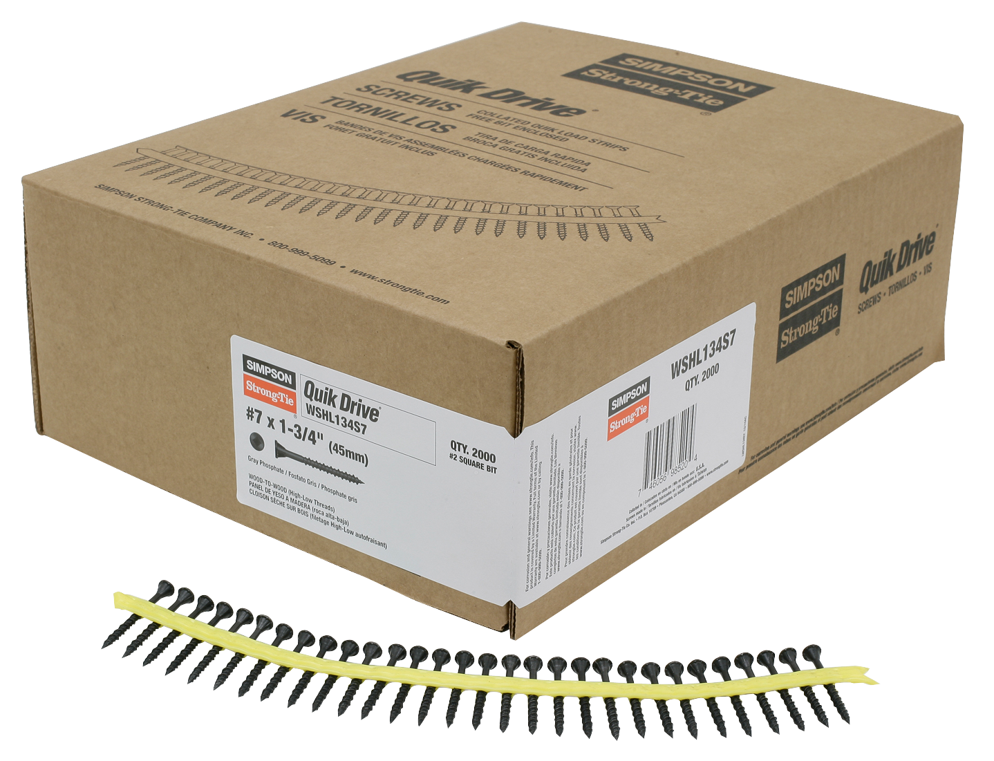 Simpson Strong-Tie WSHL134S7 WSHL Subfloor Screw (Collated) — #7 x 1-3/4 in. #2 Square Drive, Gray Phosphate (2000-Qty) (Pack of 100)