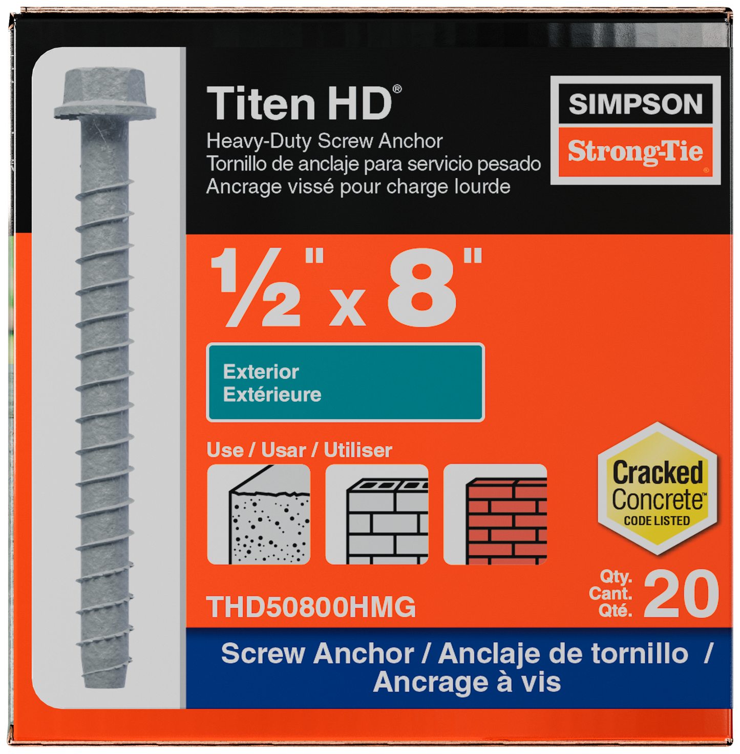 Simpson Strong-Tie THD50800HMG Titen HD® 1/2 in. x 8 in. Mechanically Galvanized Heavy-Duty Screw Anchor (20-Qty)