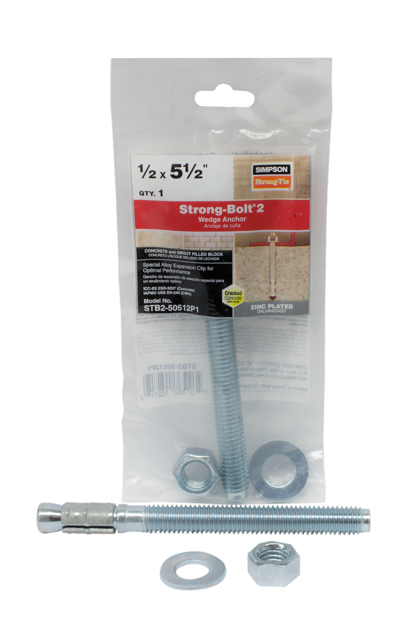 Simpson Strong-Tie STB2-50512P1 Strong-Bolt® 2 — 1/2 in. x 5-1/2 in. Wedge Anchor (Pack of 20)